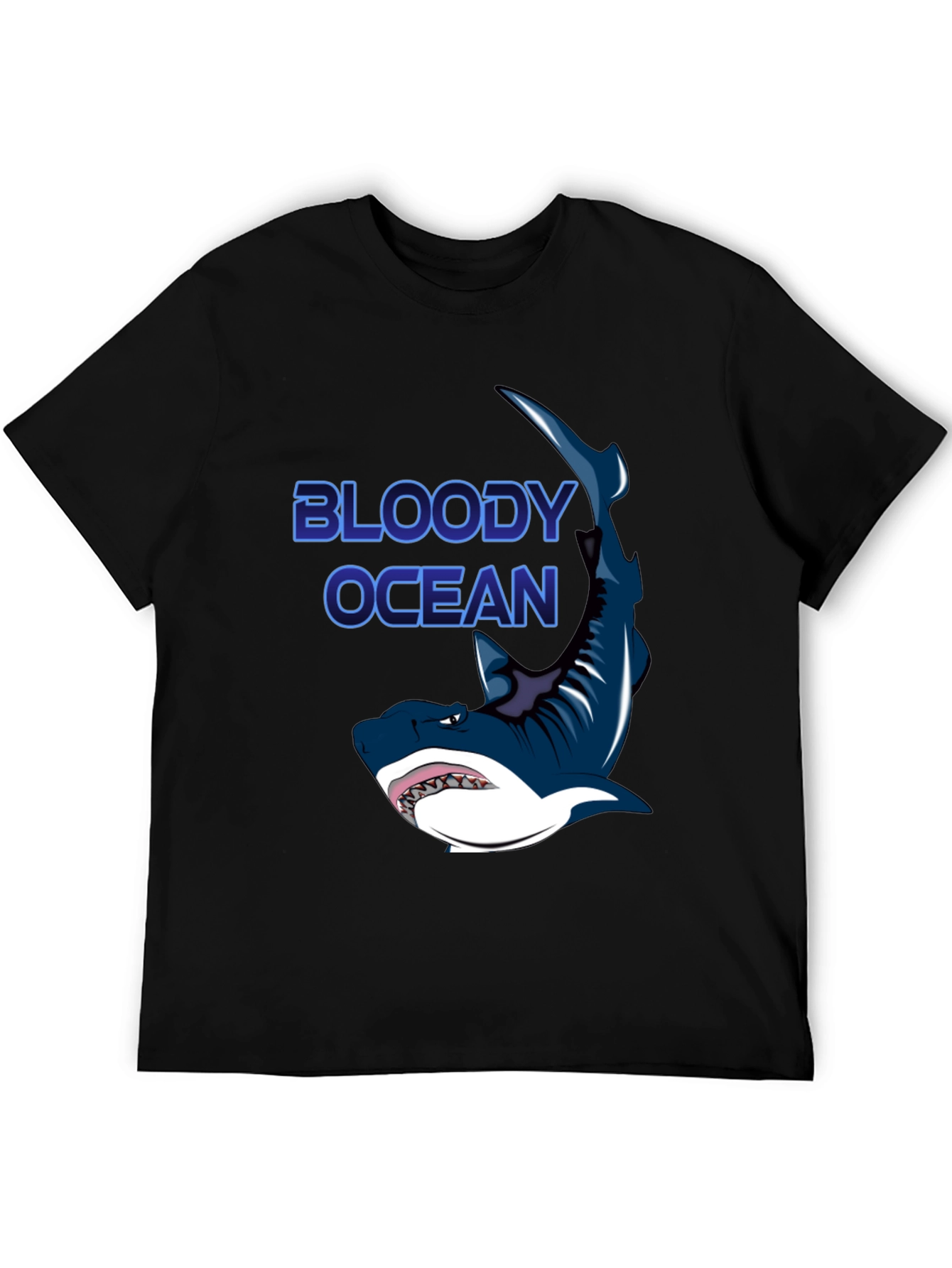 Bloody Ocean Shark Graphic Black T-Shirt