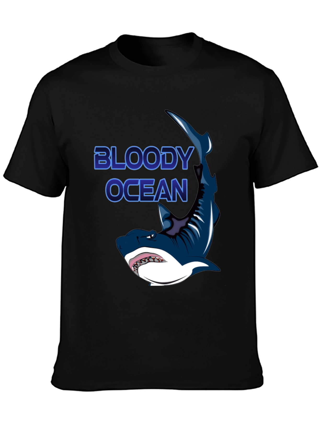 Bloody Ocean Shark Graphic Black T-Shirt