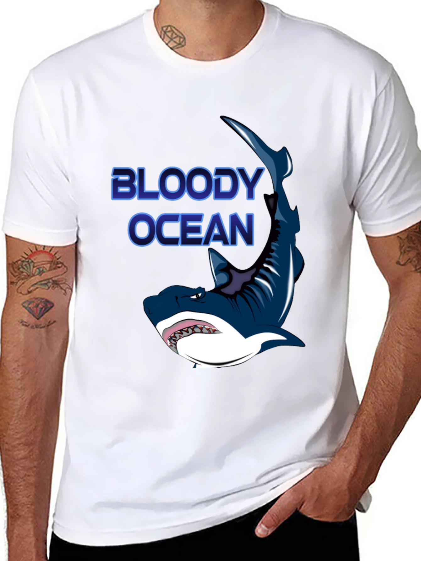 Bloody Ocean Shark Graphic Black T-Shirt
