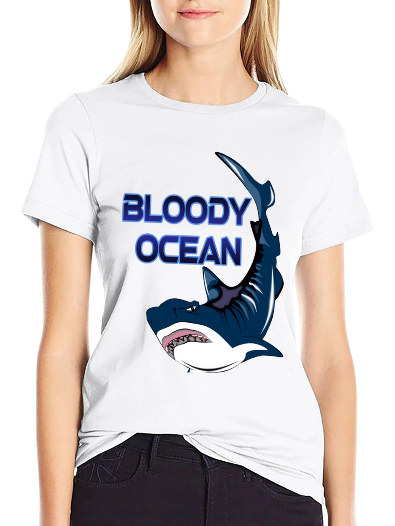 Bloody Ocean Shark Graphic Black T-Shirt