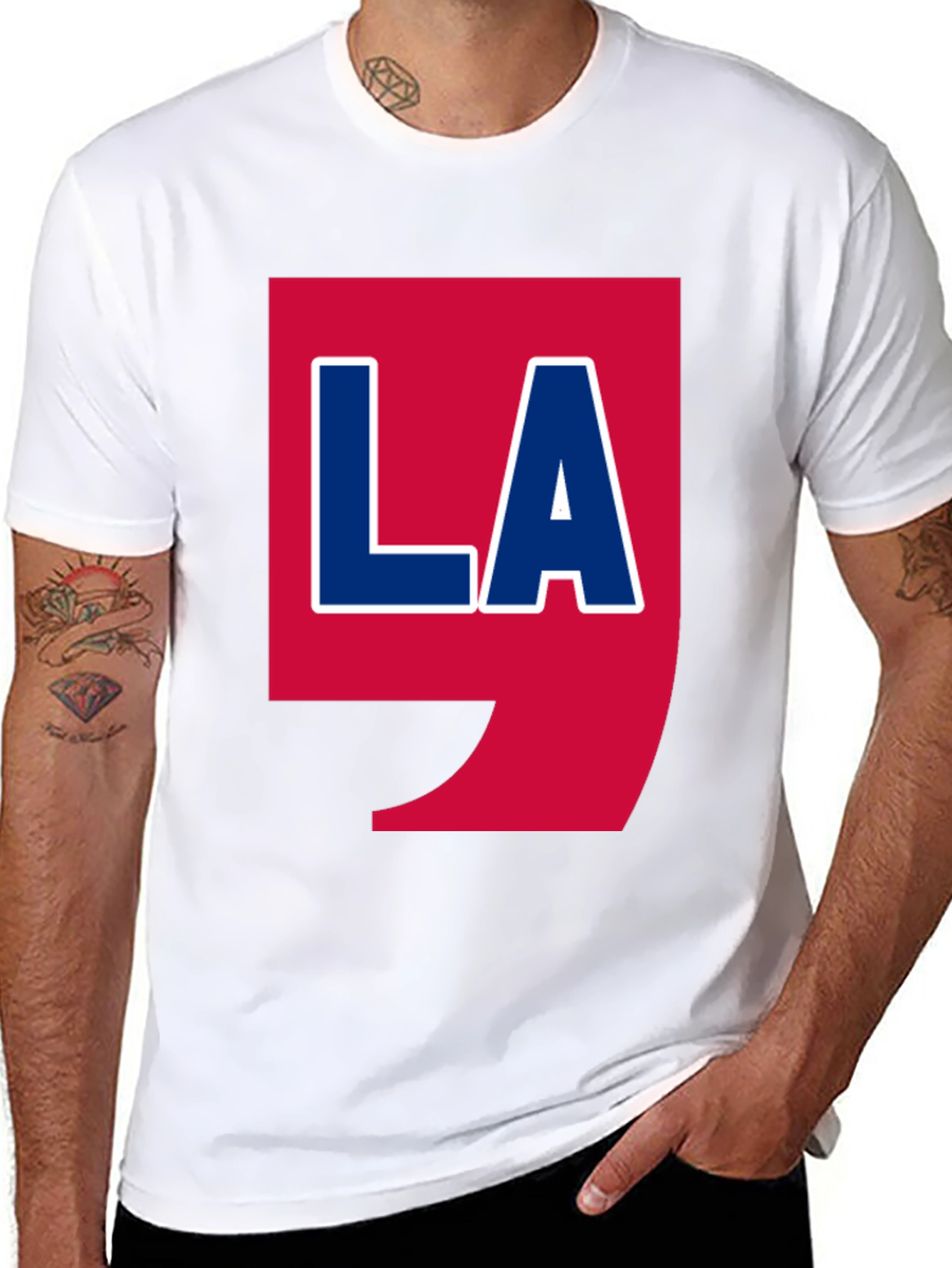 LA Graphic T-Shirt - Bold Red & Blue Design