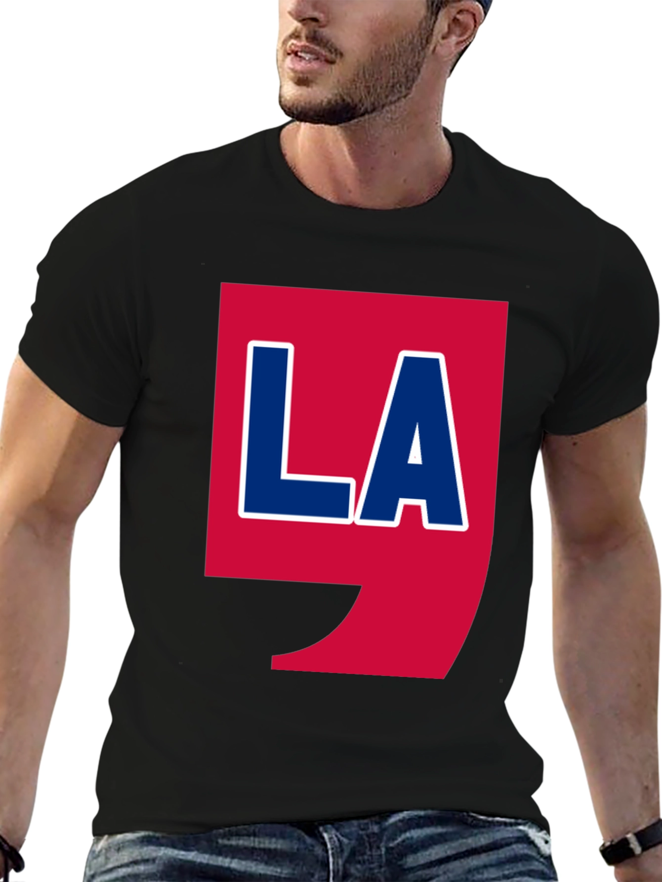 LA Graphic T-Shirt - Bold Red & Blue Design