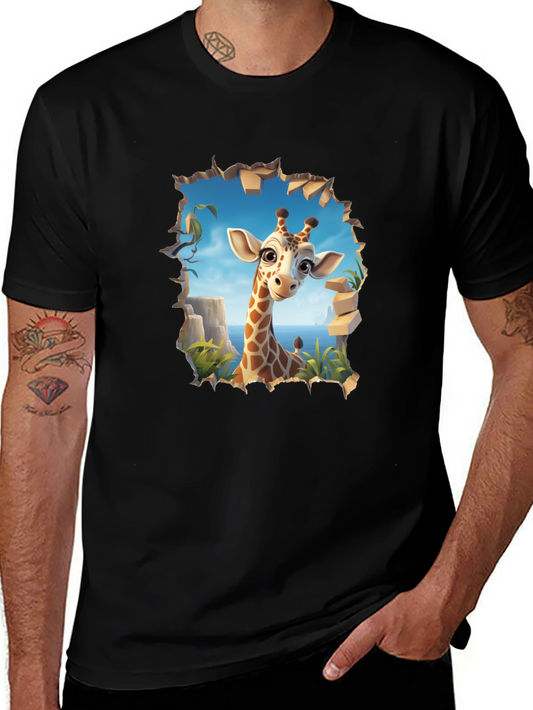 Giraffe Graphic Print Black T-Shirt