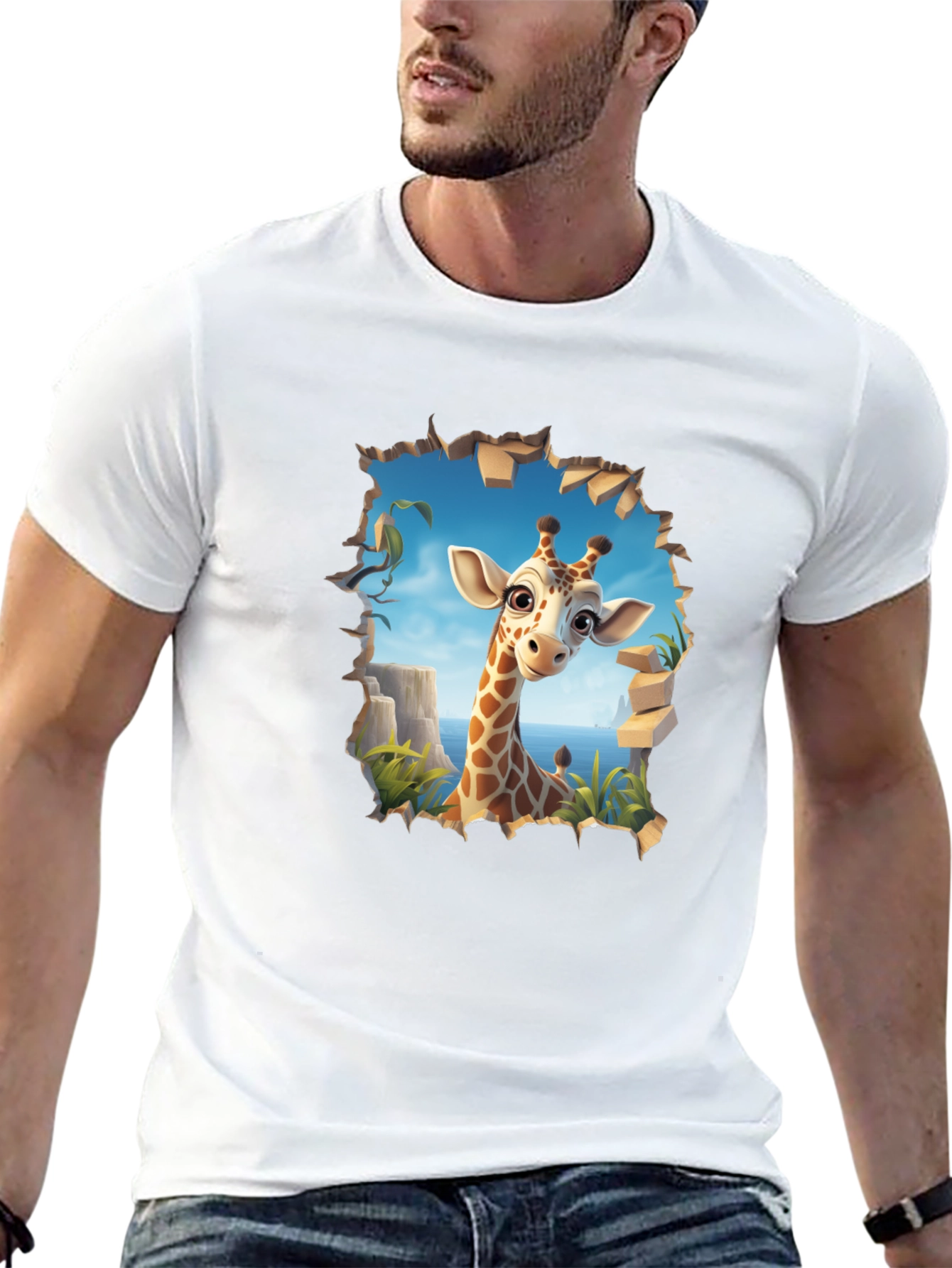Giraffe Graphic Print Black T-Shirt