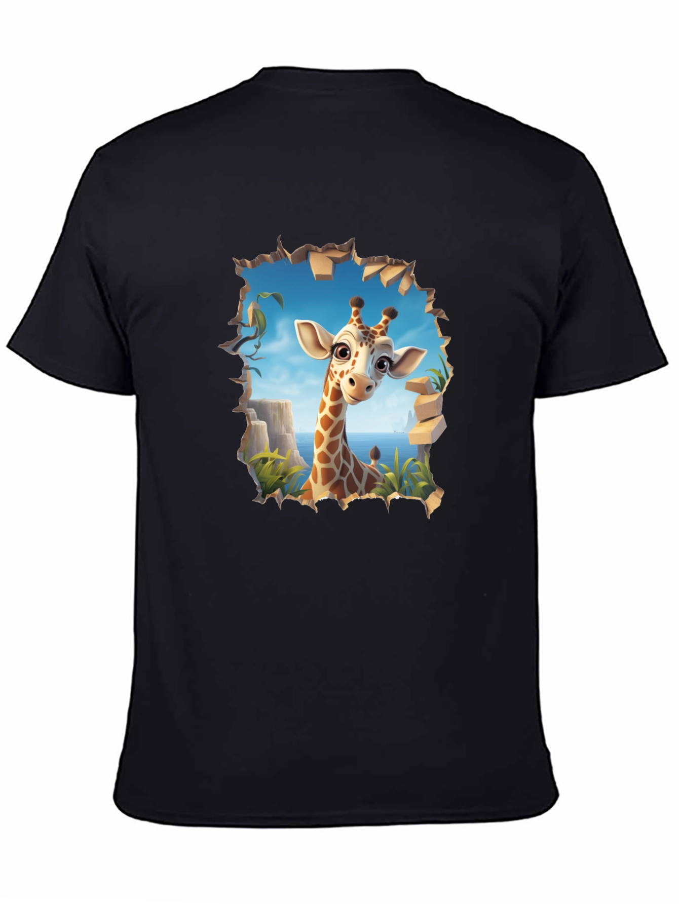 Giraffe Graphic Print Black T-Shirt
