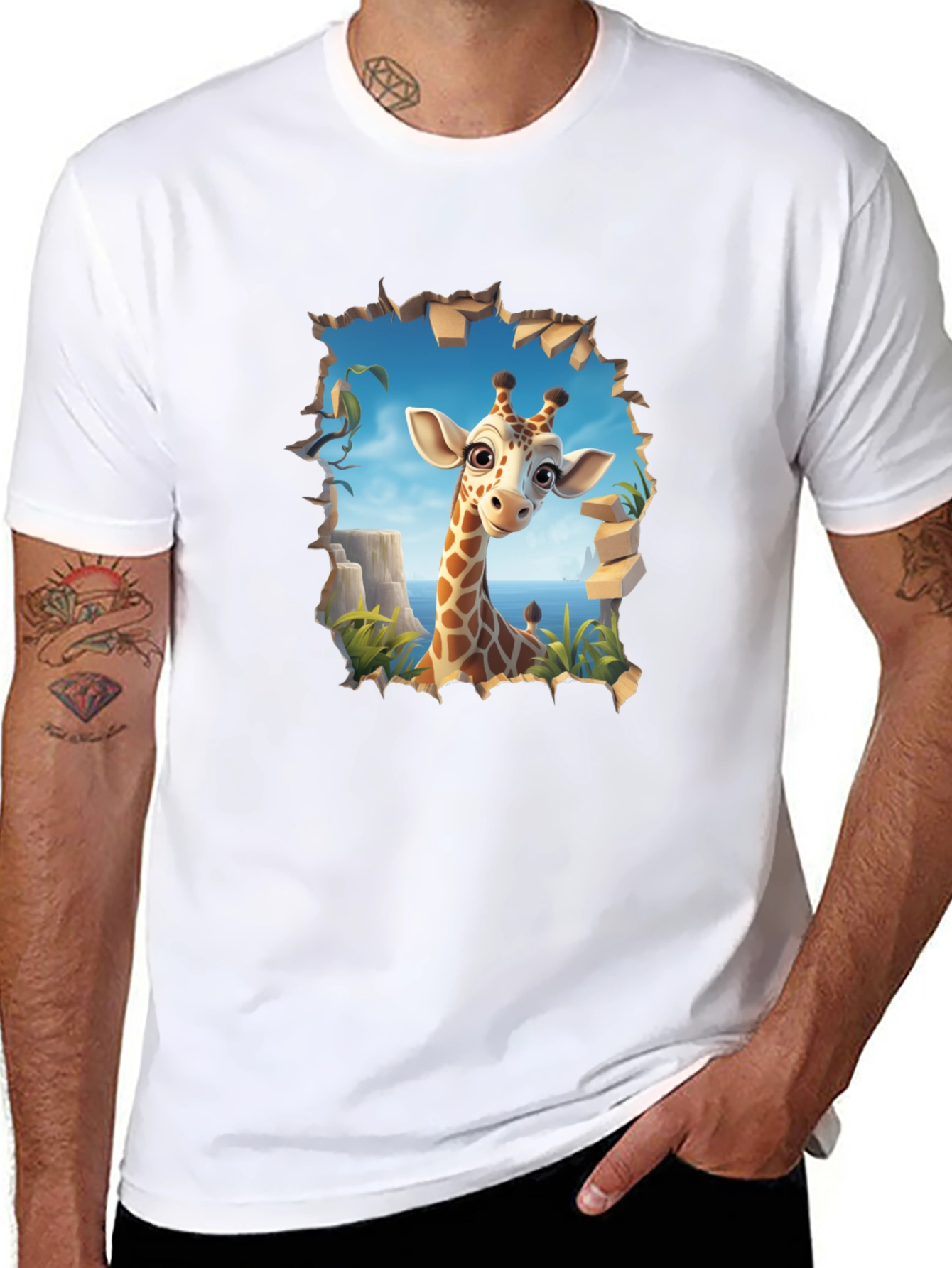 Giraffe Graphic Print Black T-Shirt