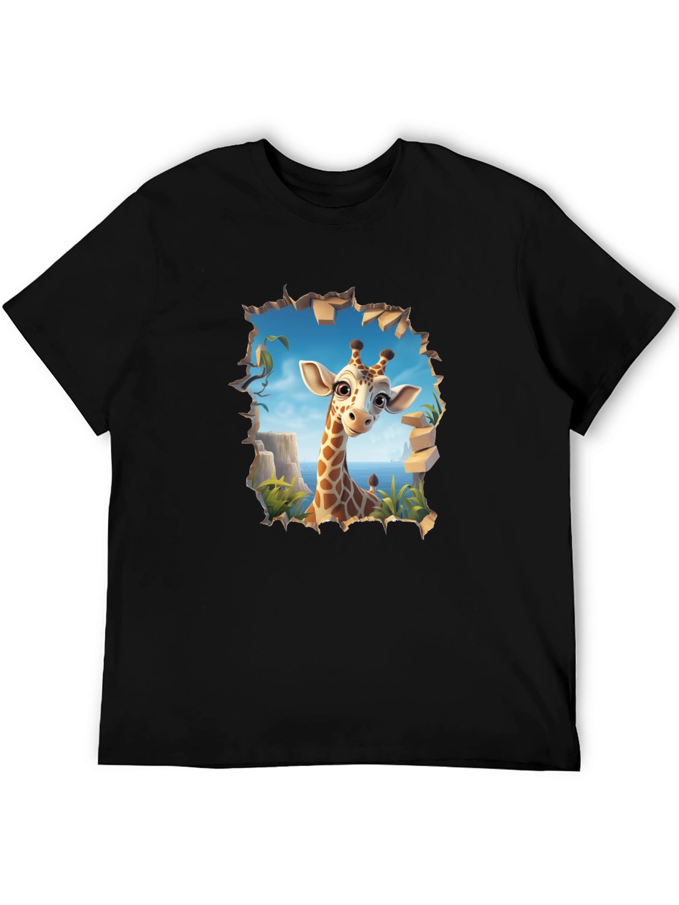 Giraffe Graphic Print Black T-Shirt