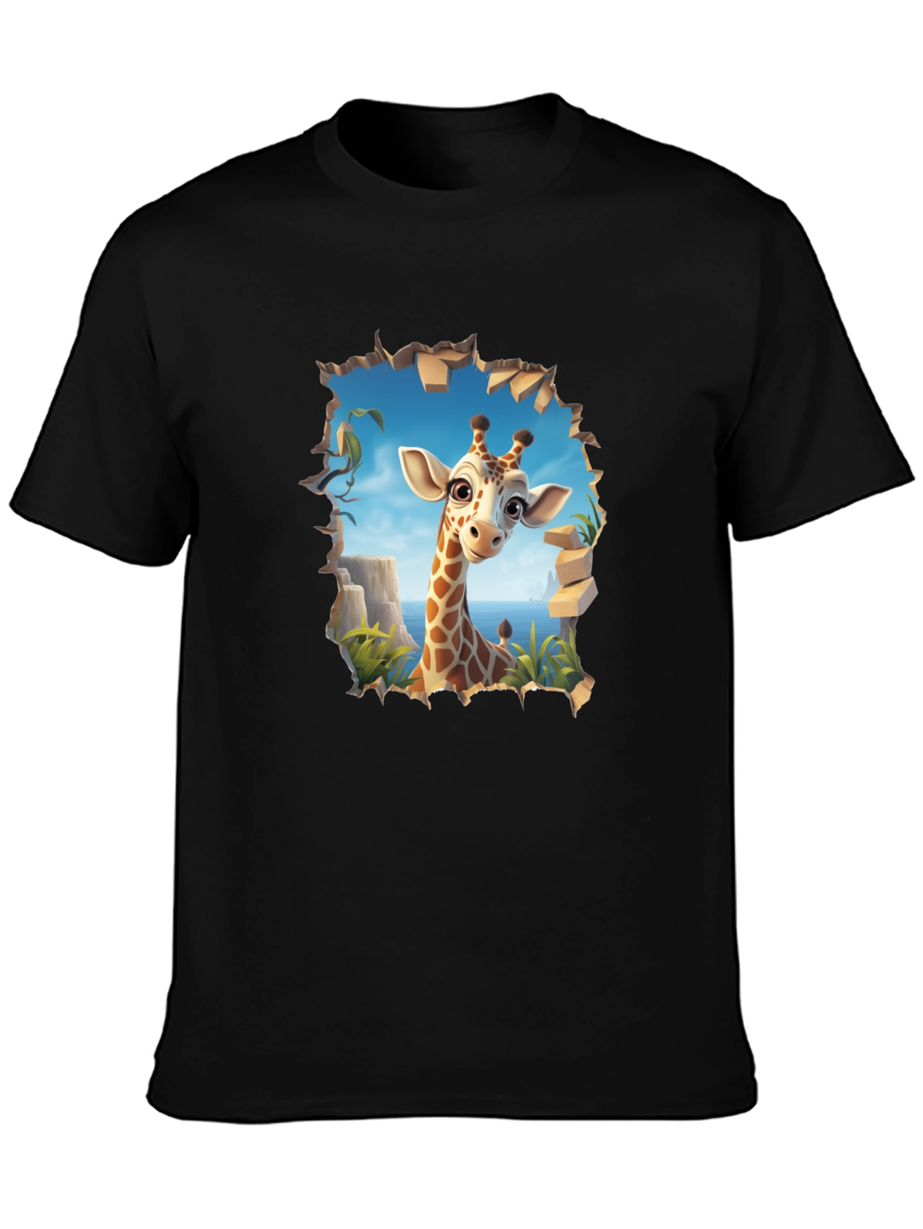 Giraffe Graphic Print Black T-Shirt