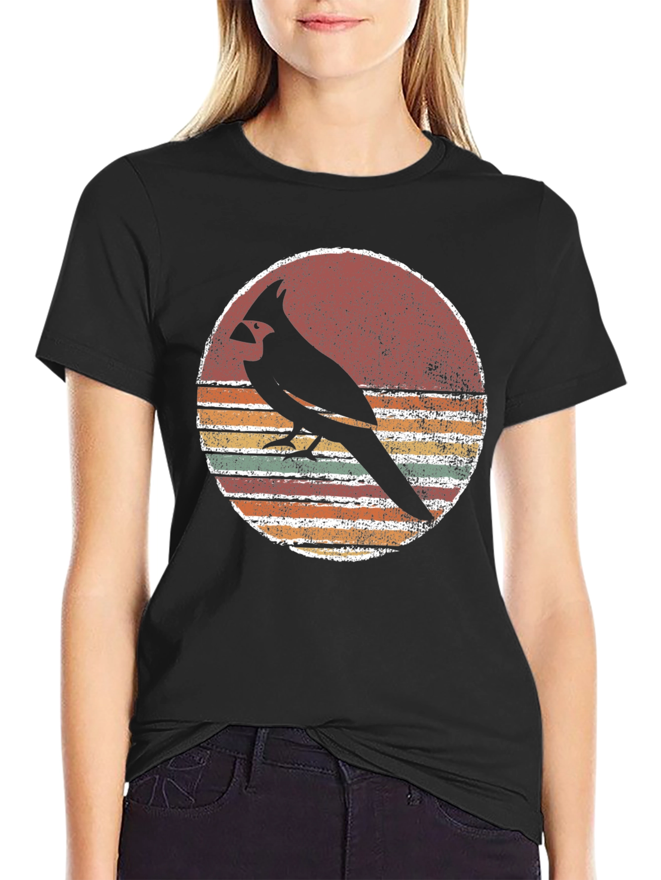 Retro Cardinal Bird Graphic T-Shirt
