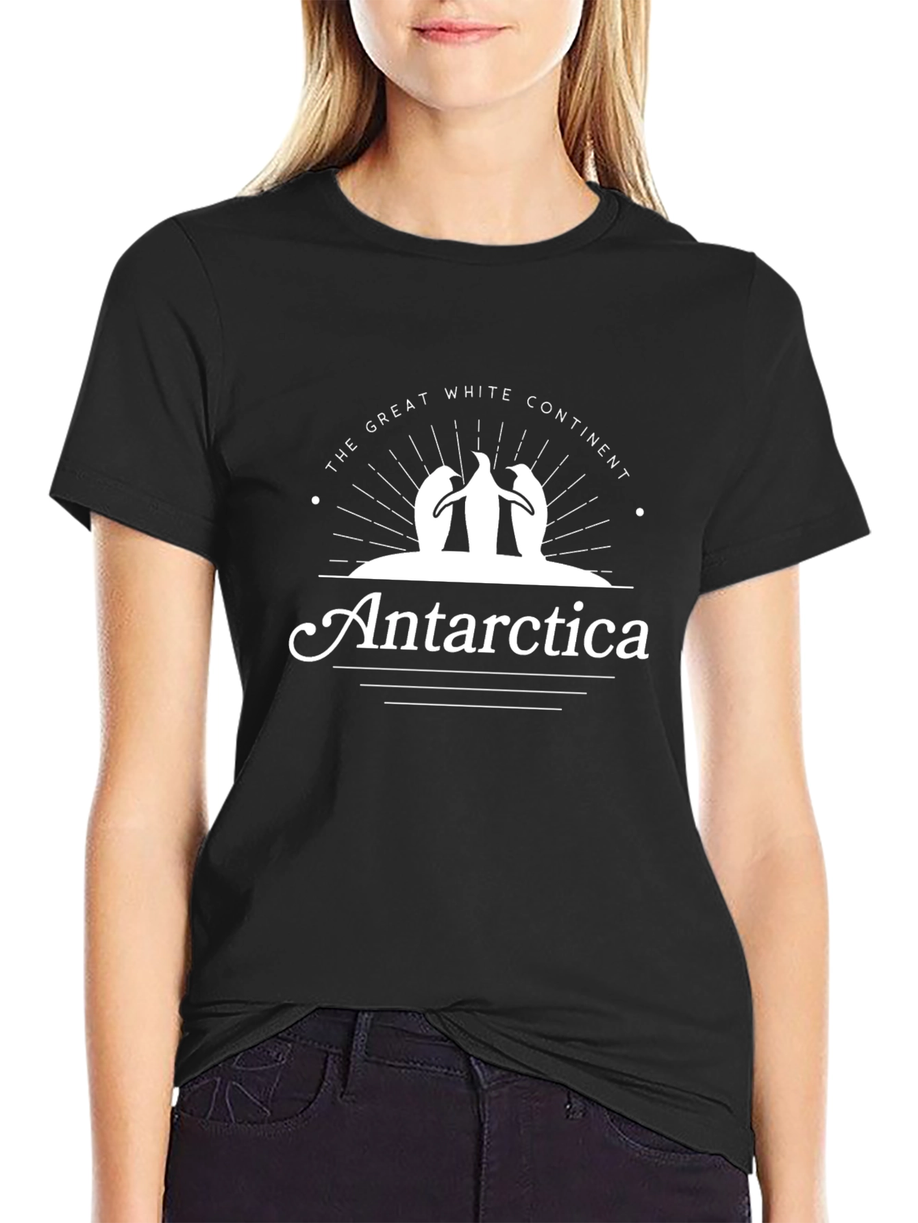 Antarctica Penguin Graphic Print Black T-Shirt