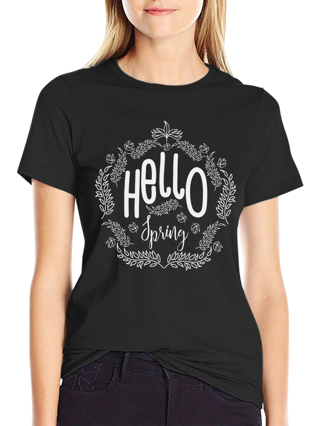 Hello Spring Graphic T-Shirt - Black