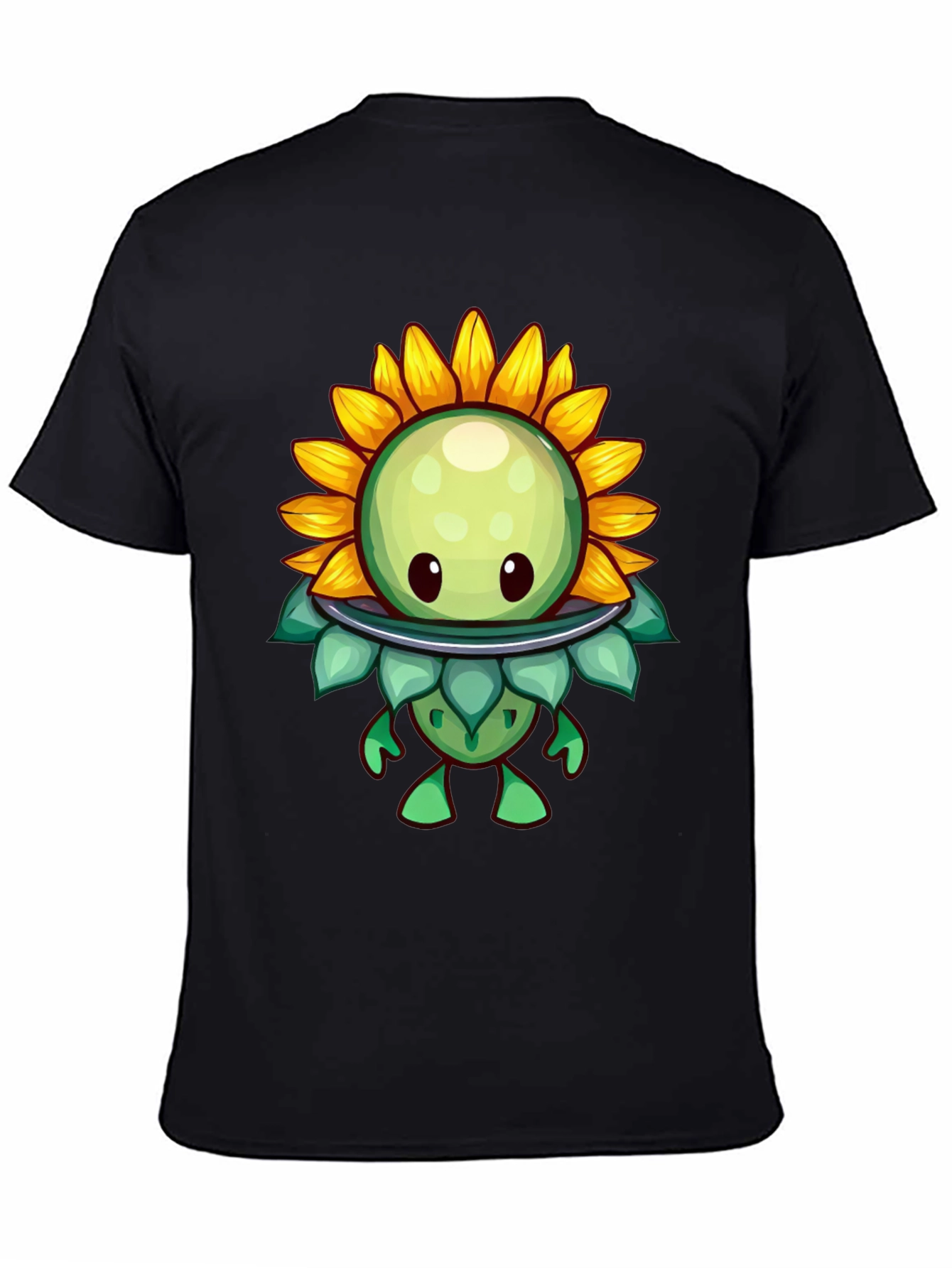 Sunflower Cartoon Graphic Tee - Black