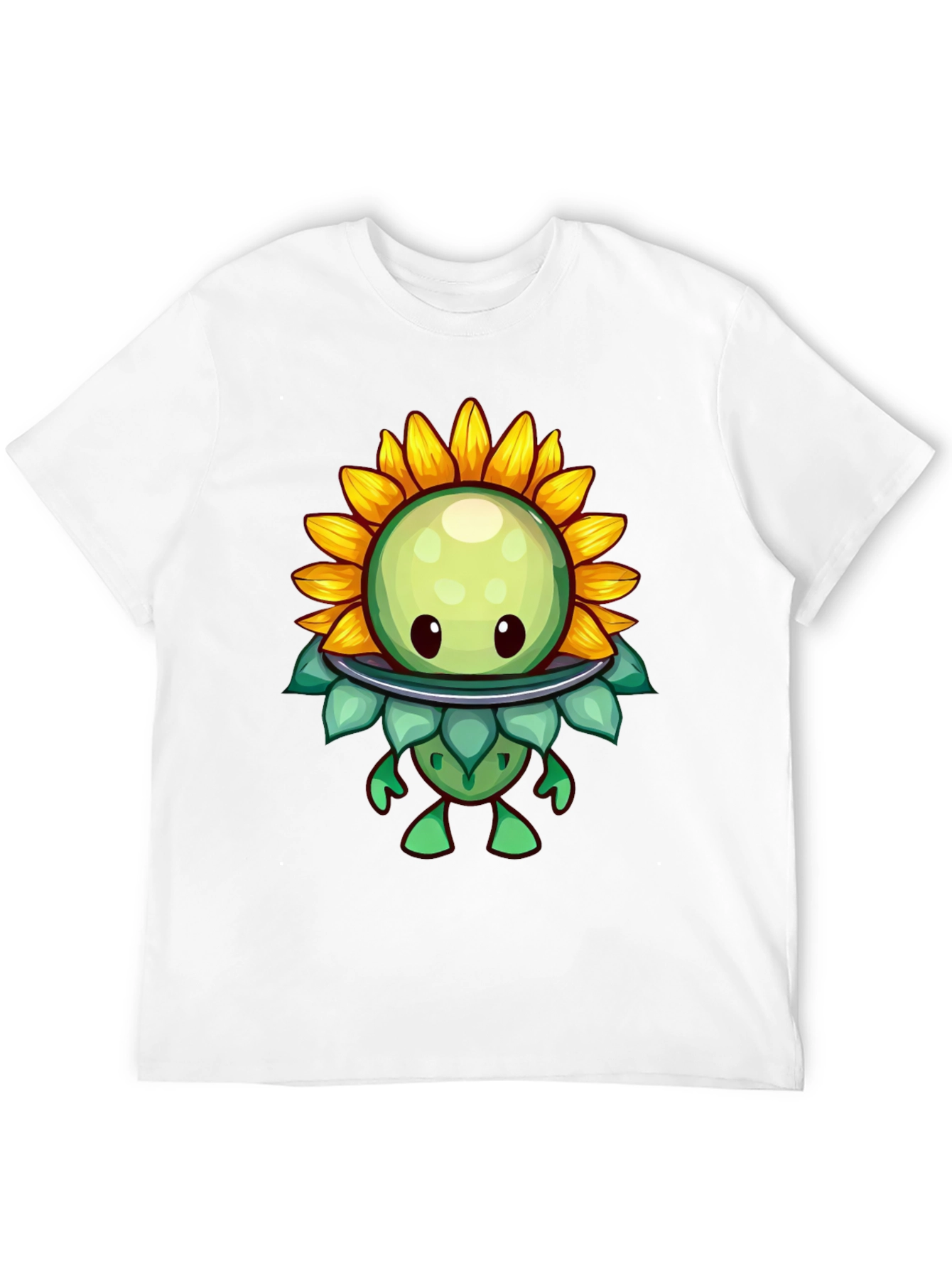 Sunflower Cartoon Graphic Tee - Black