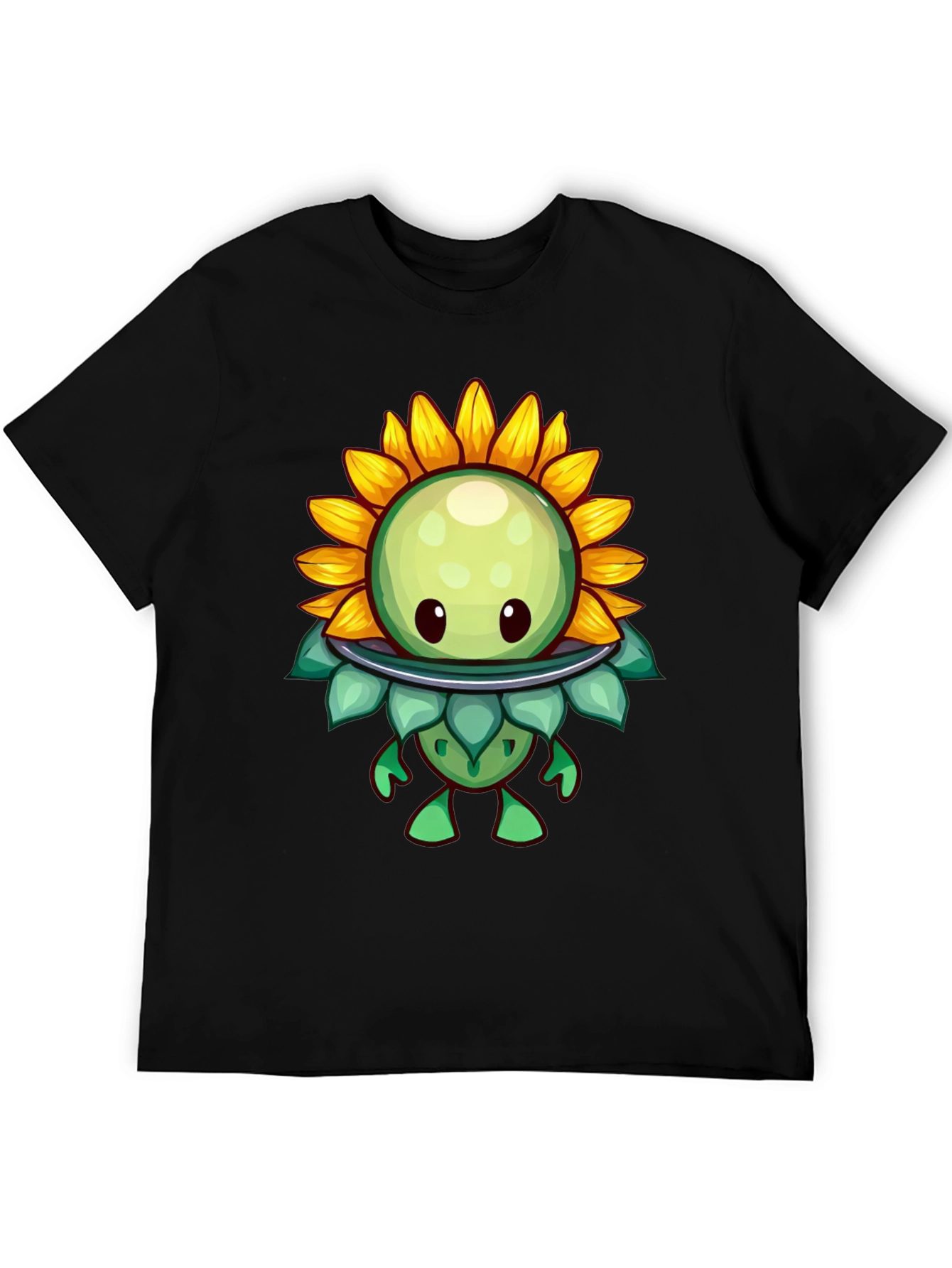 Sunflower Cartoon Graphic Tee - Black