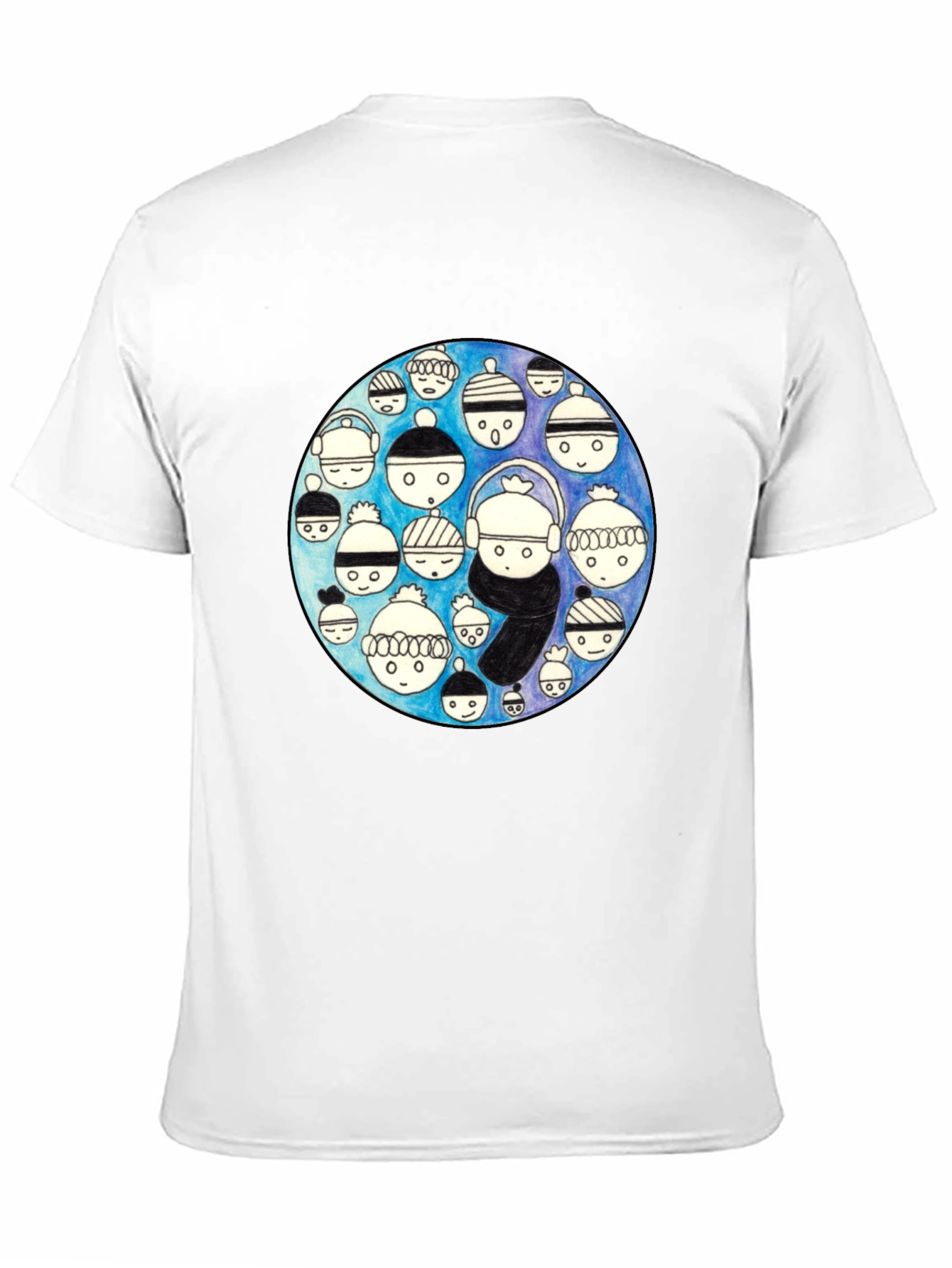 Unique Illustrated Faces Black T-Shirt