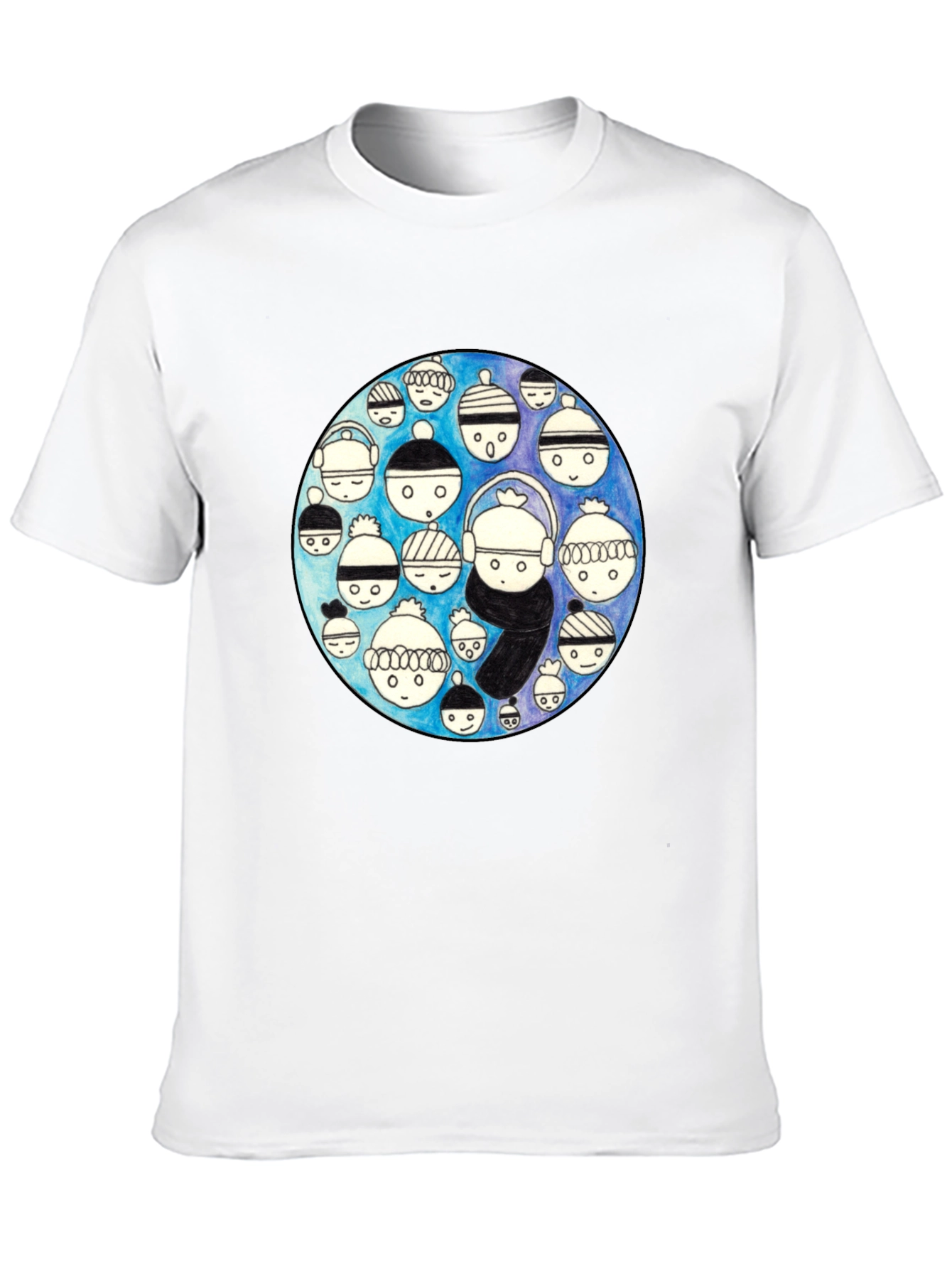 Unique Illustrated Faces Black T-Shirt