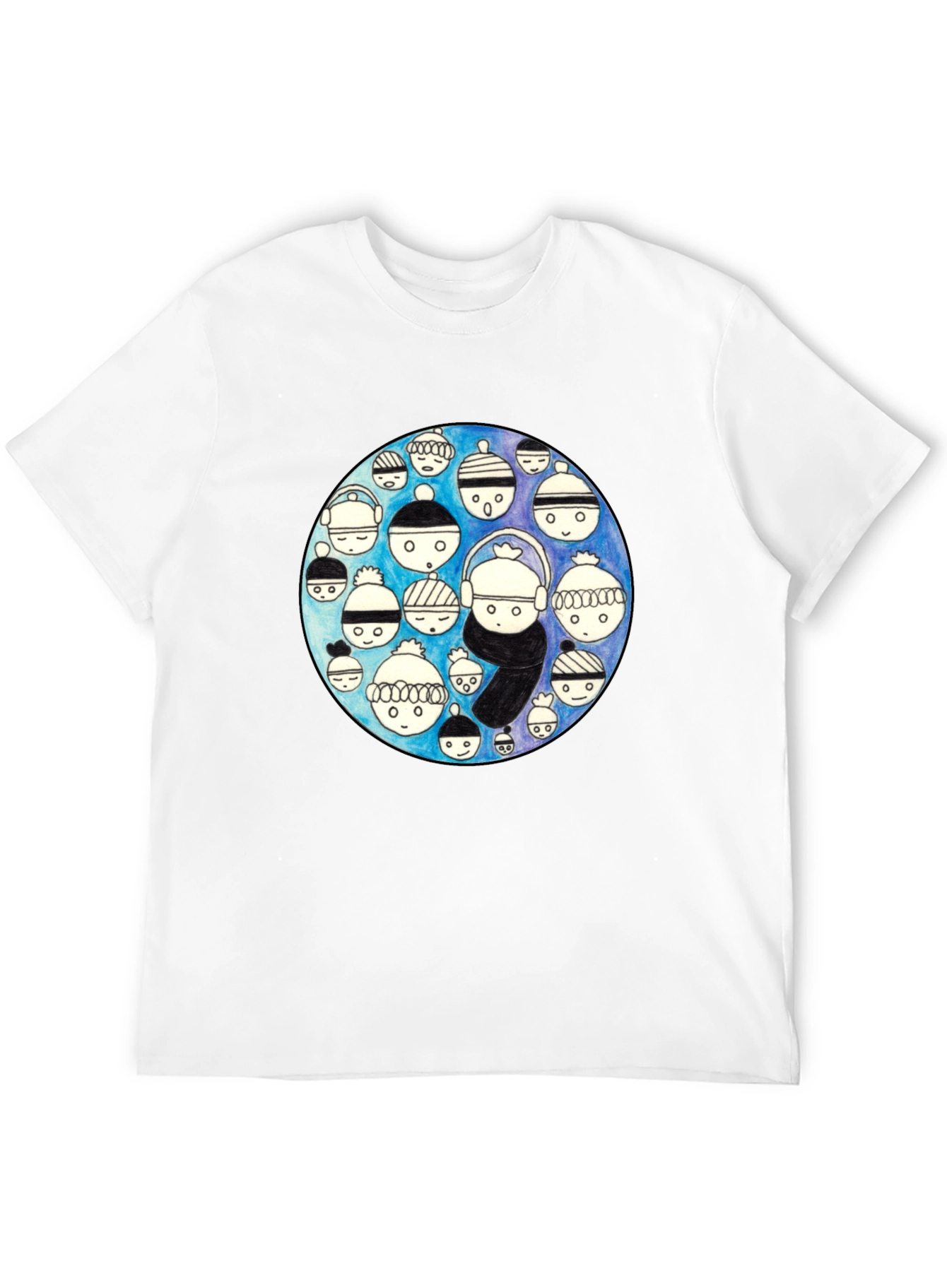 Unique Illustrated Faces Black T-Shirt