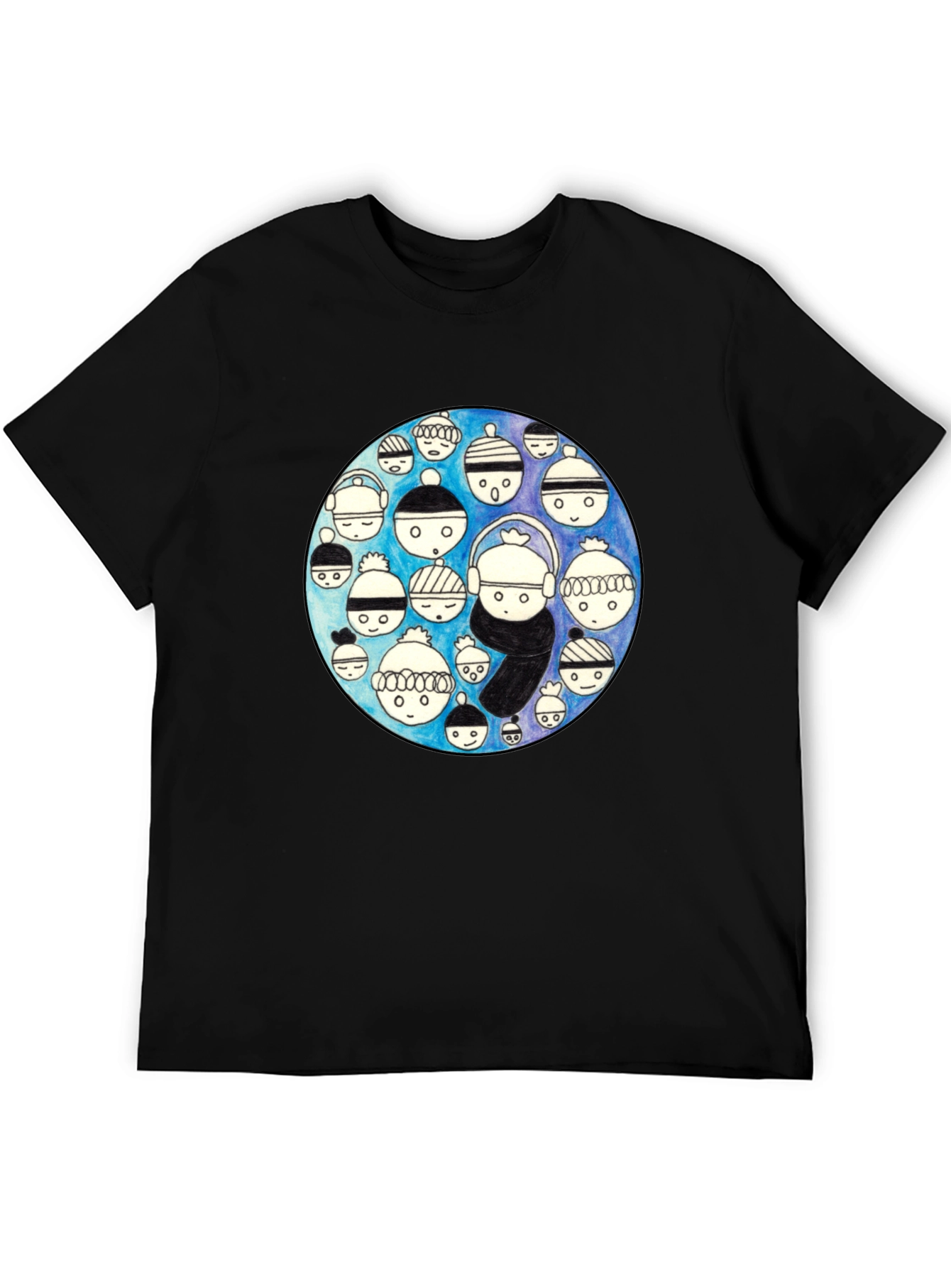 Unique Illustrated Faces Black T-Shirt