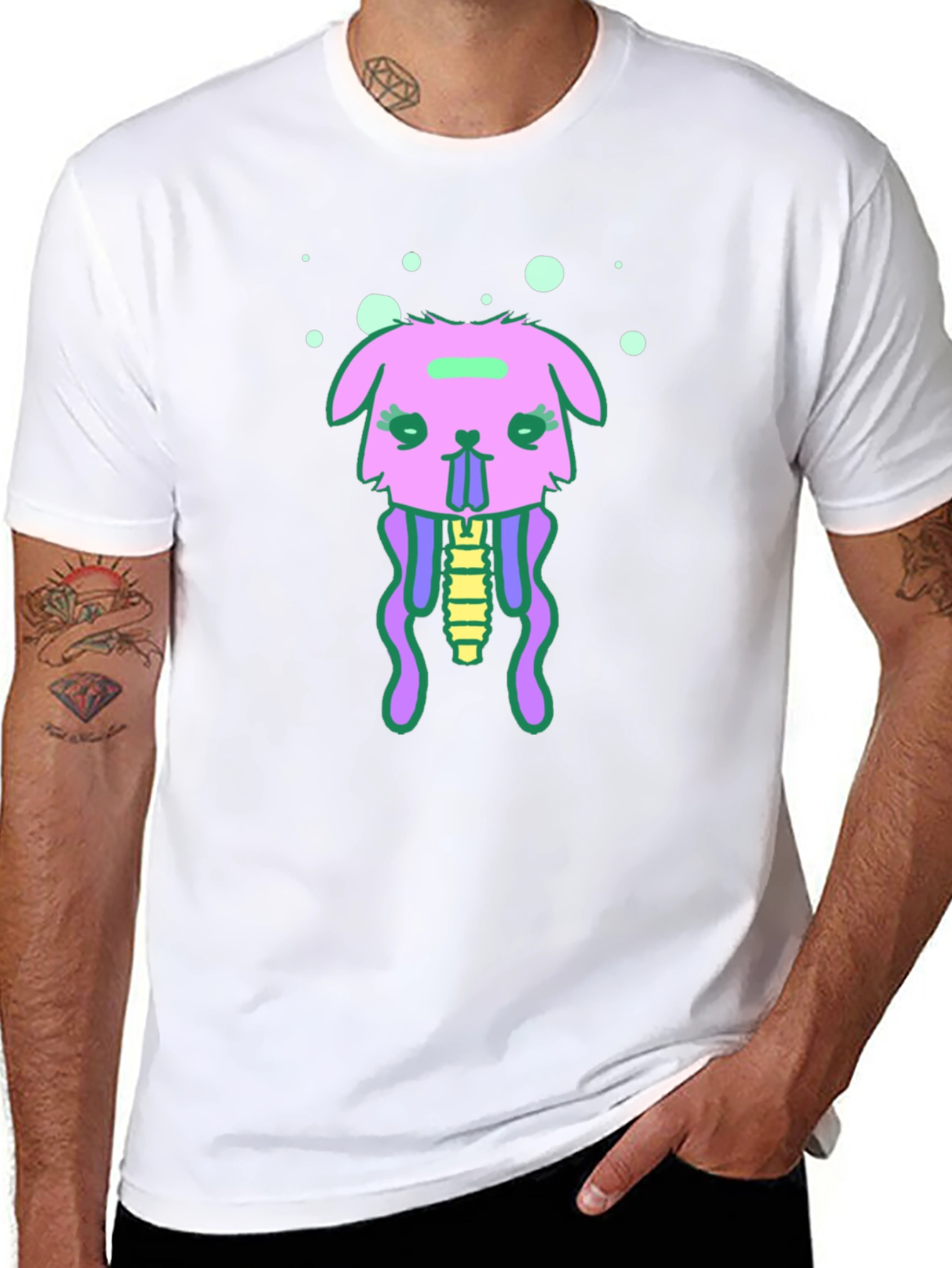 Black T-Shirt with Funky Jellyfish Bunny Design