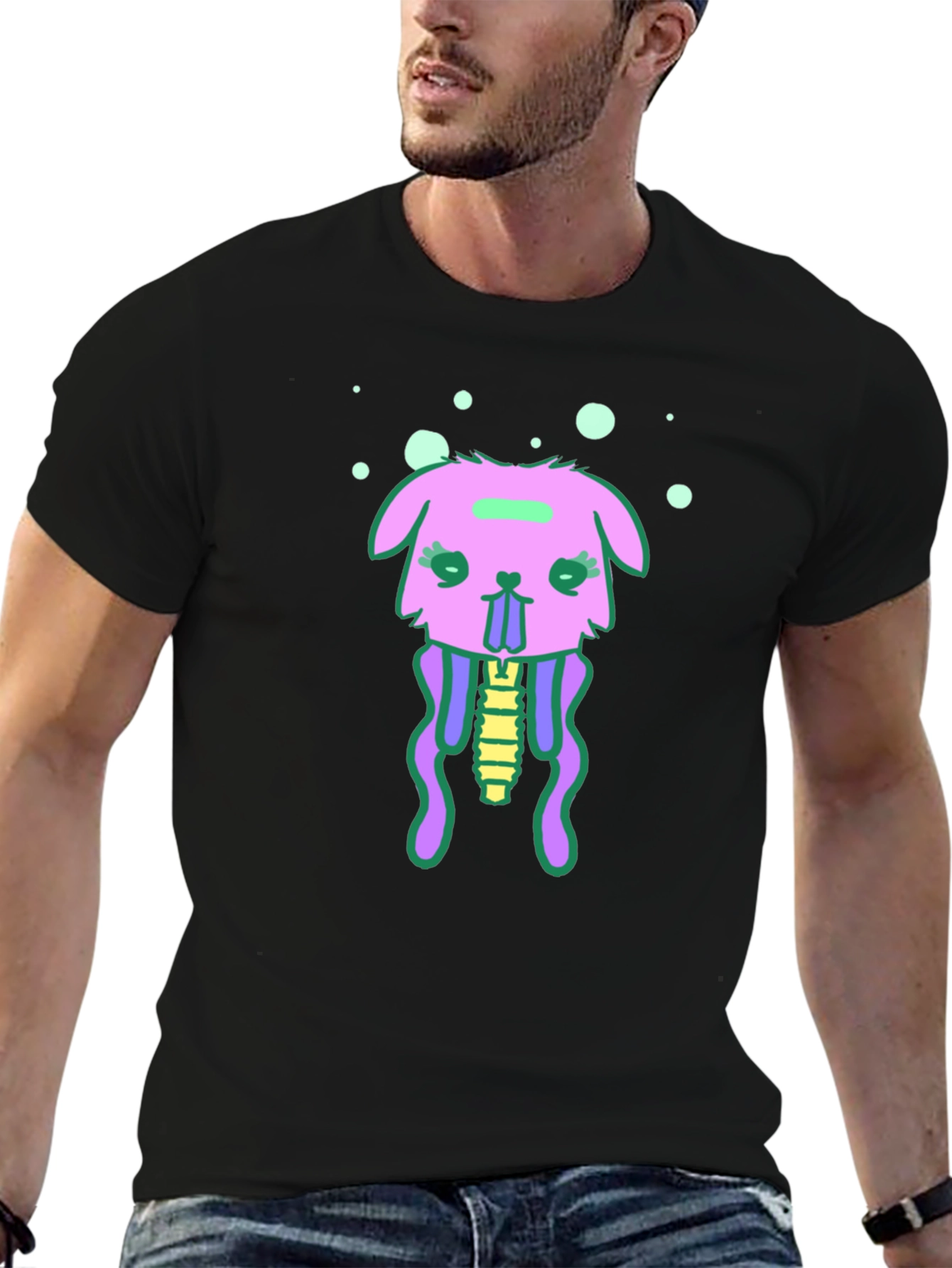 Black T-Shirt with Funky Jellyfish Bunny Design