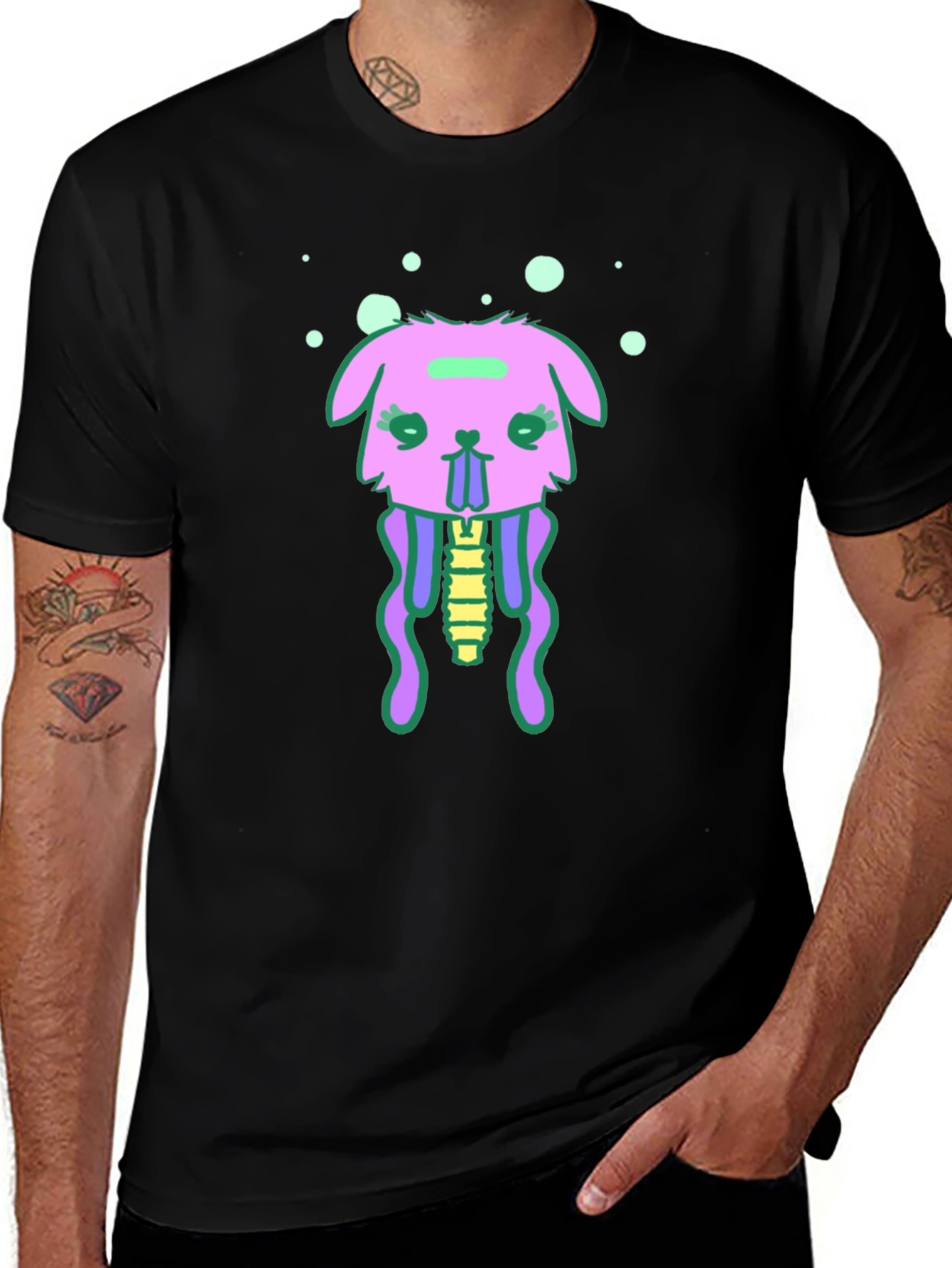 Black T-Shirt with Funky Jellyfish Bunny Design