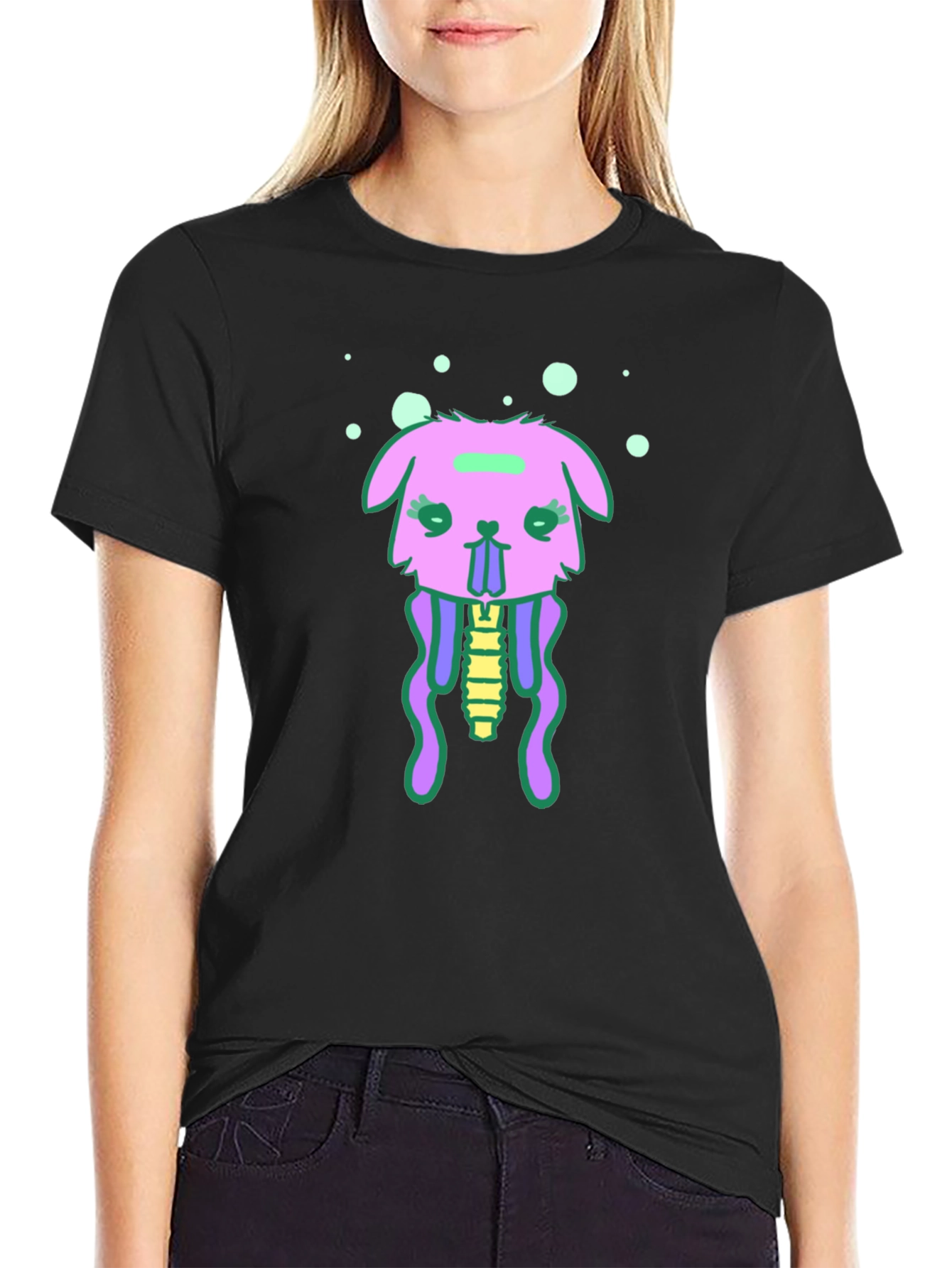 Black T-Shirt with Funky Jellyfish Bunny Design