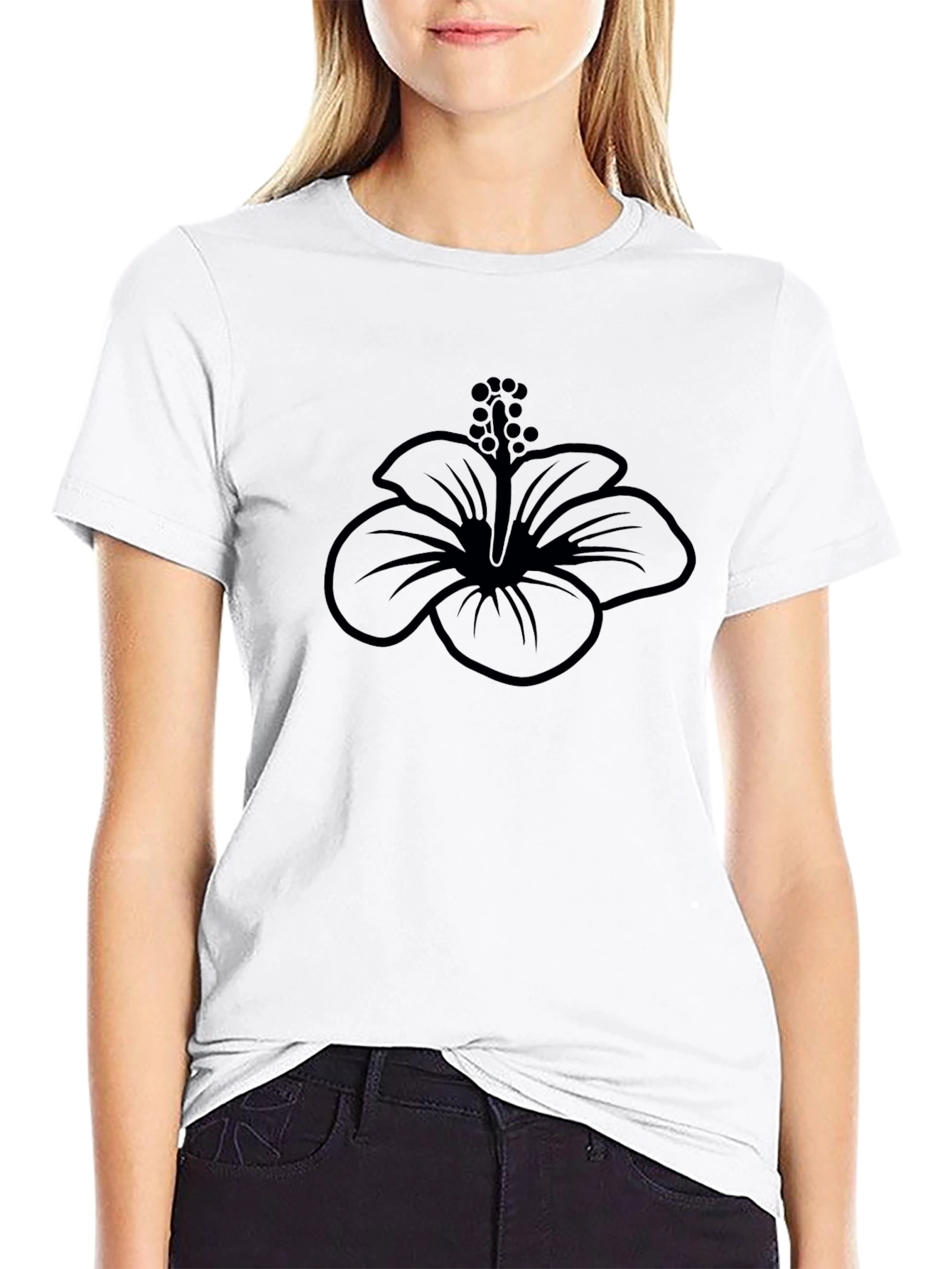 Black Hibiscus Flower Graphic T-Shirt