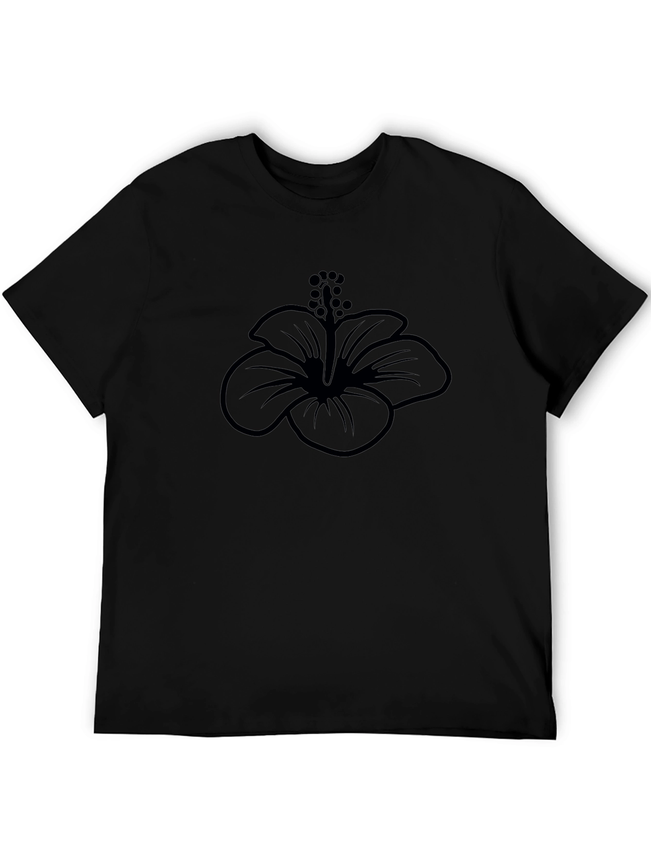 Black Hibiscus Flower Graphic T-Shirt