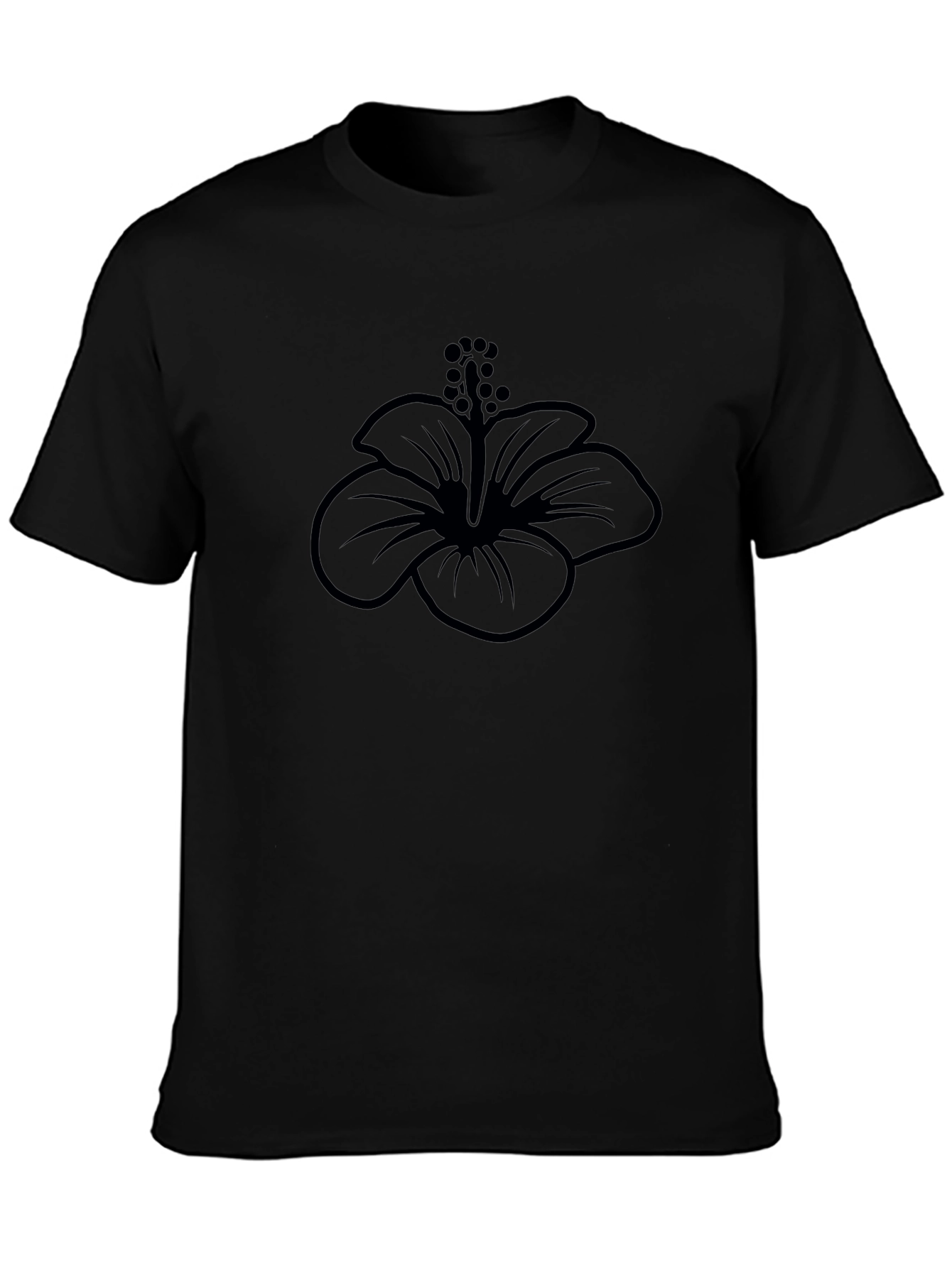 Black Hibiscus Flower Graphic T-Shirt