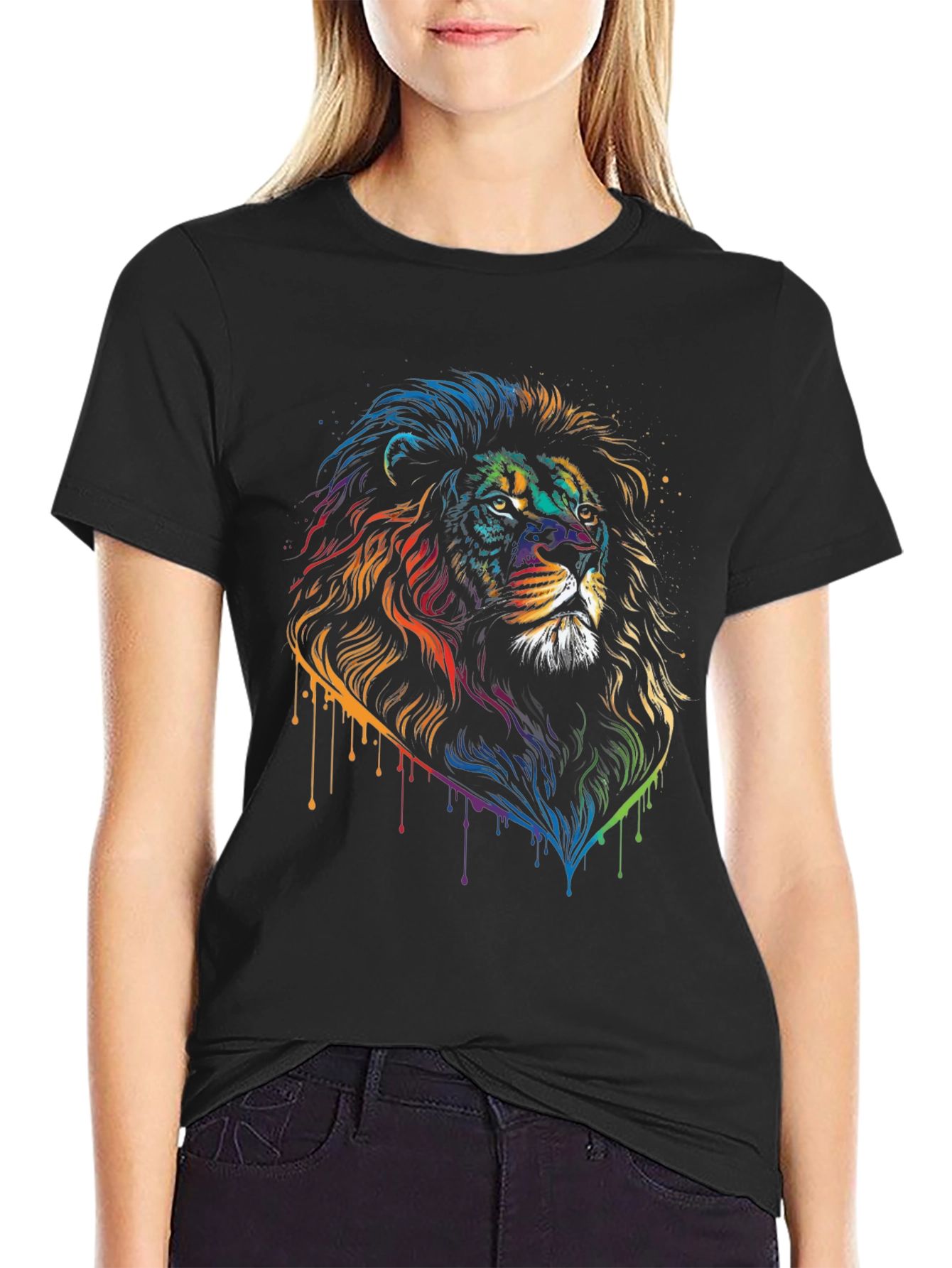 Rainbow Lion Graphic Black T-Shirt