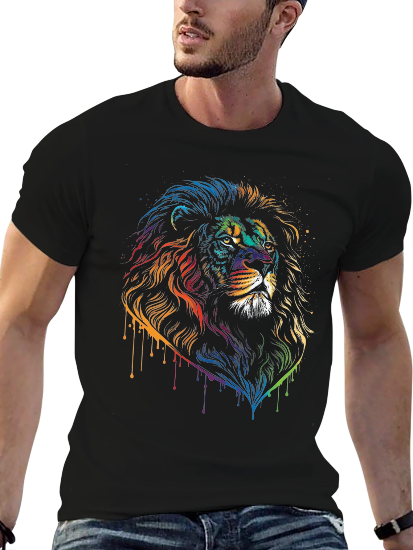 Rainbow Lion Graphic Black T-Shirt