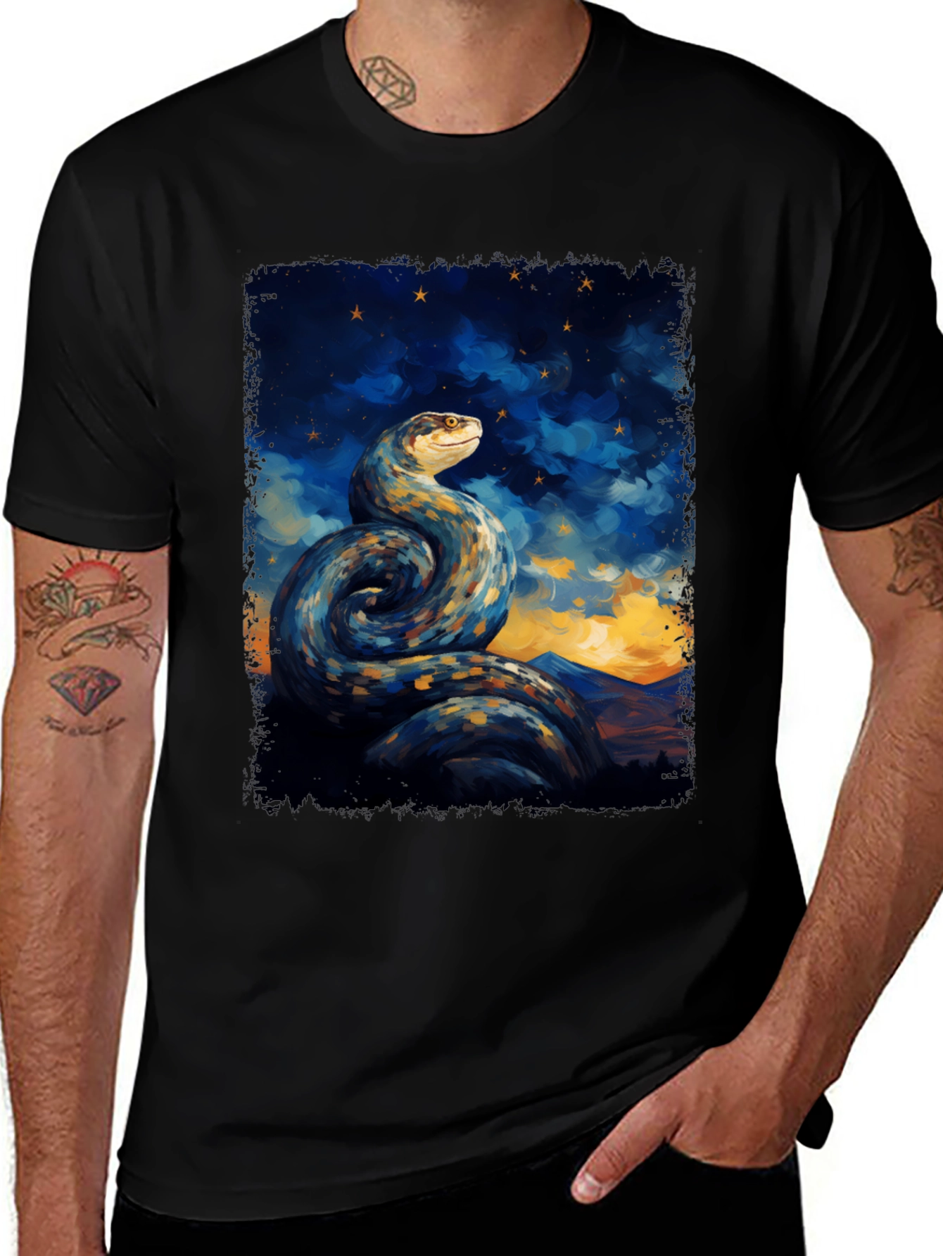 Serpent Night Sky T-Shirt - Artistic Snake Tee