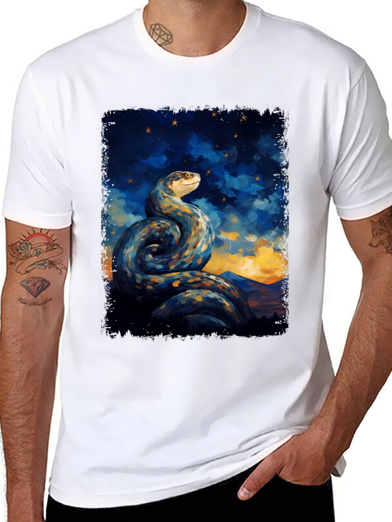 Serpent Night Sky T-Shirt - Artistic Snake Tee