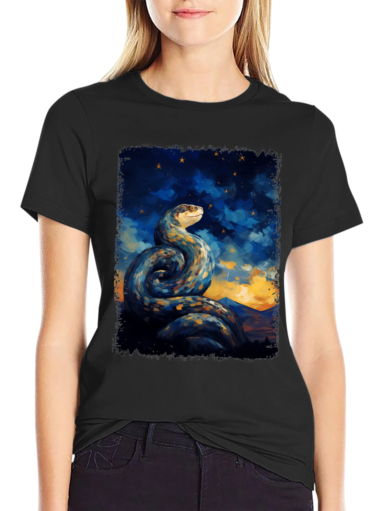 Serpent Night Sky T-Shirt - Artistic Snake Tee