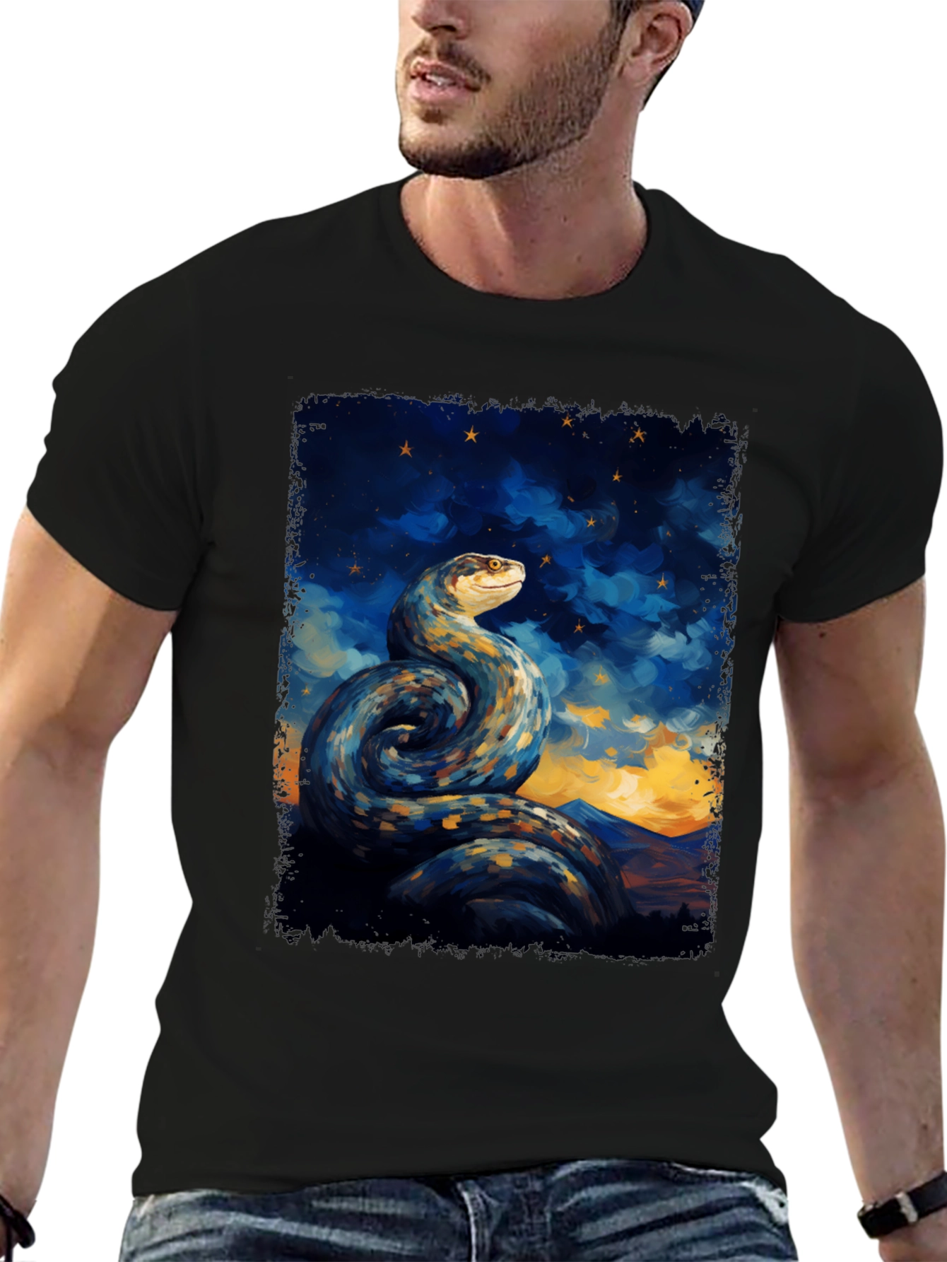 Serpent Night Sky T-Shirt - Artistic Snake Tee