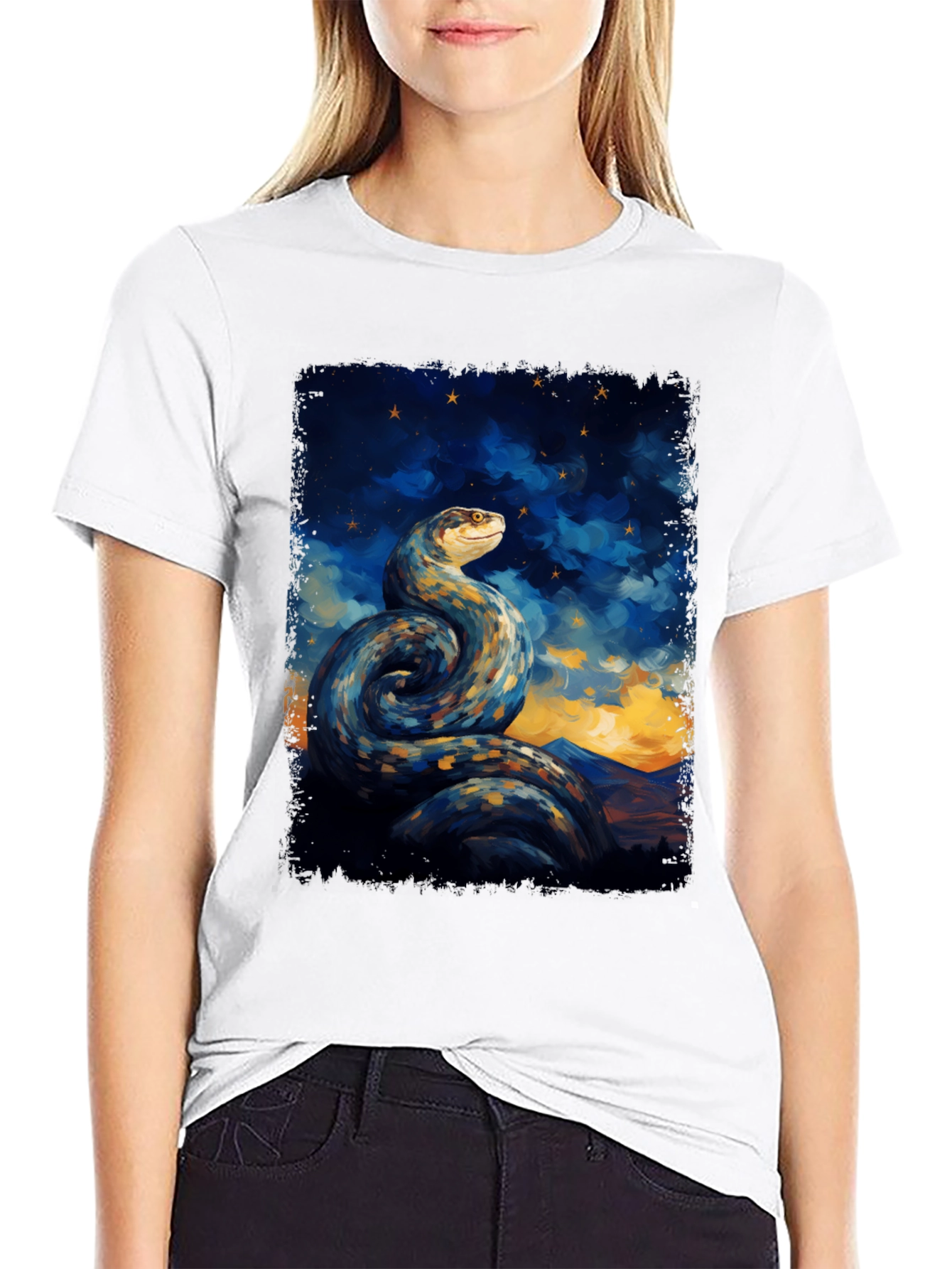 Serpent Night Sky T-Shirt - Artistic Snake Tee