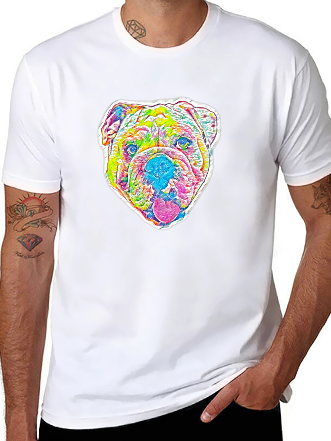 Psychedelic Bulldog Graphic Tee - Mens Black T-Shirt