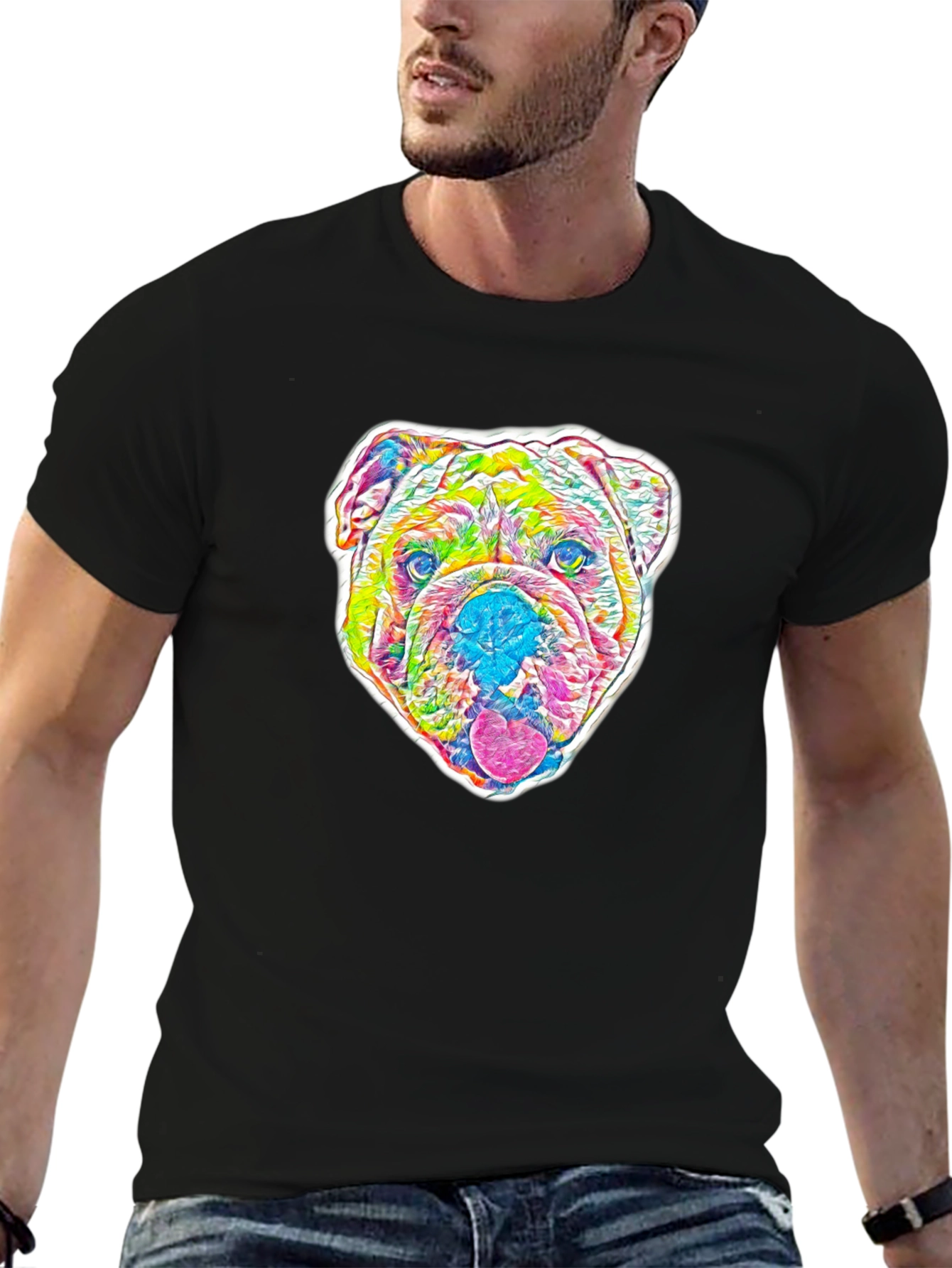 Psychedelic Bulldog Graphic Tee - Mens Black T-Shirt