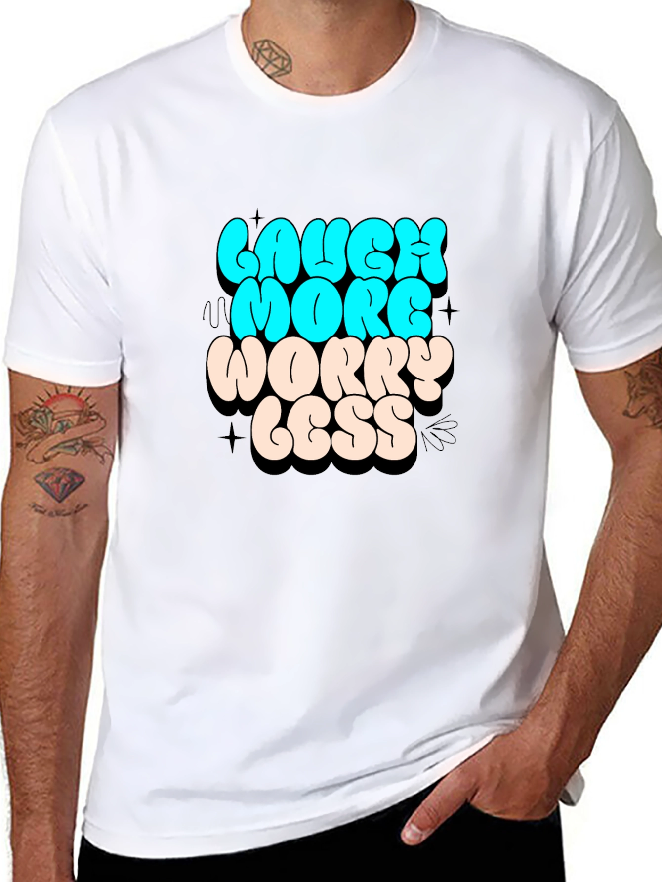 Laugh More Worry Less Graphic Black T-Shirt