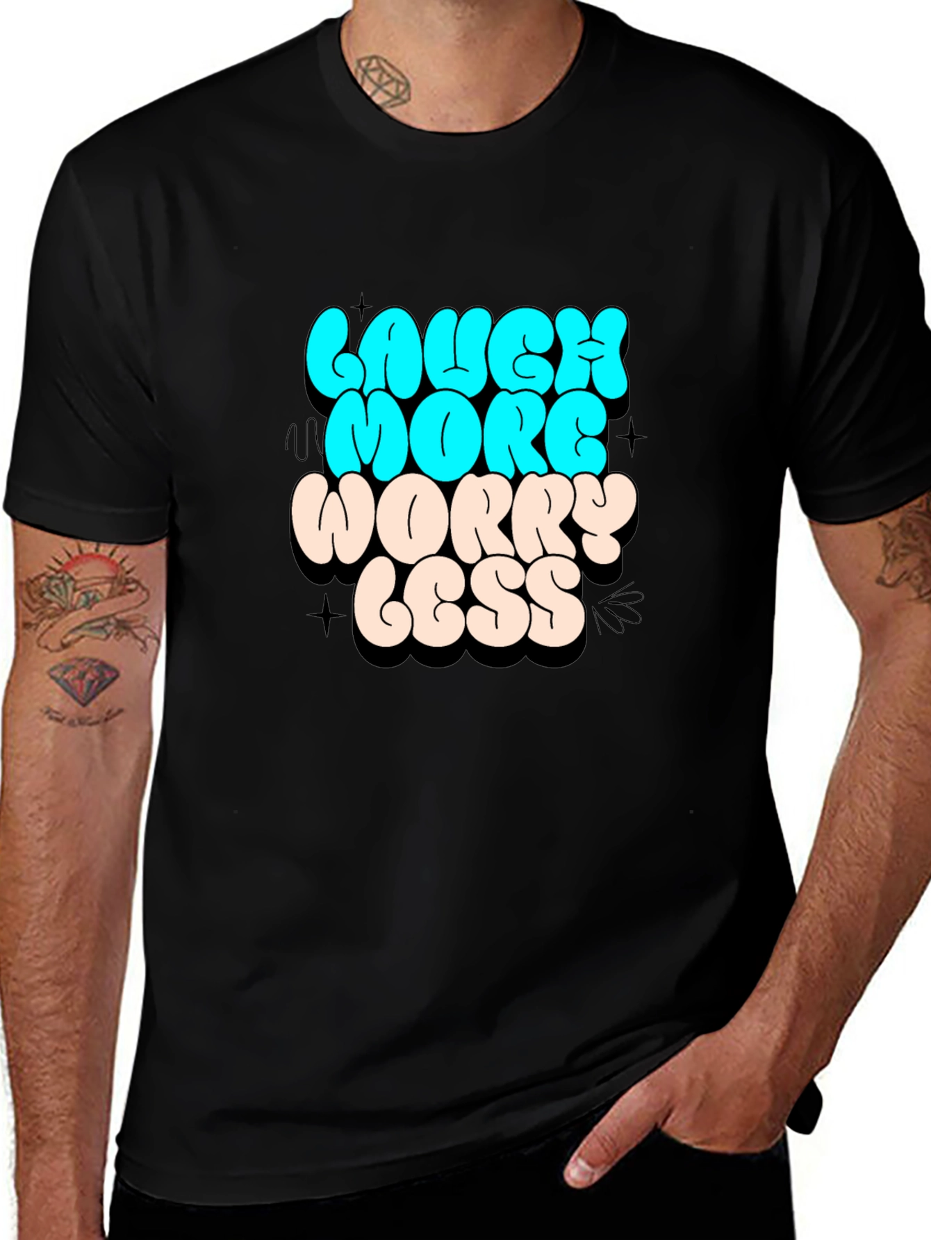 Laugh More Worry Less Graphic Black T-Shirt
