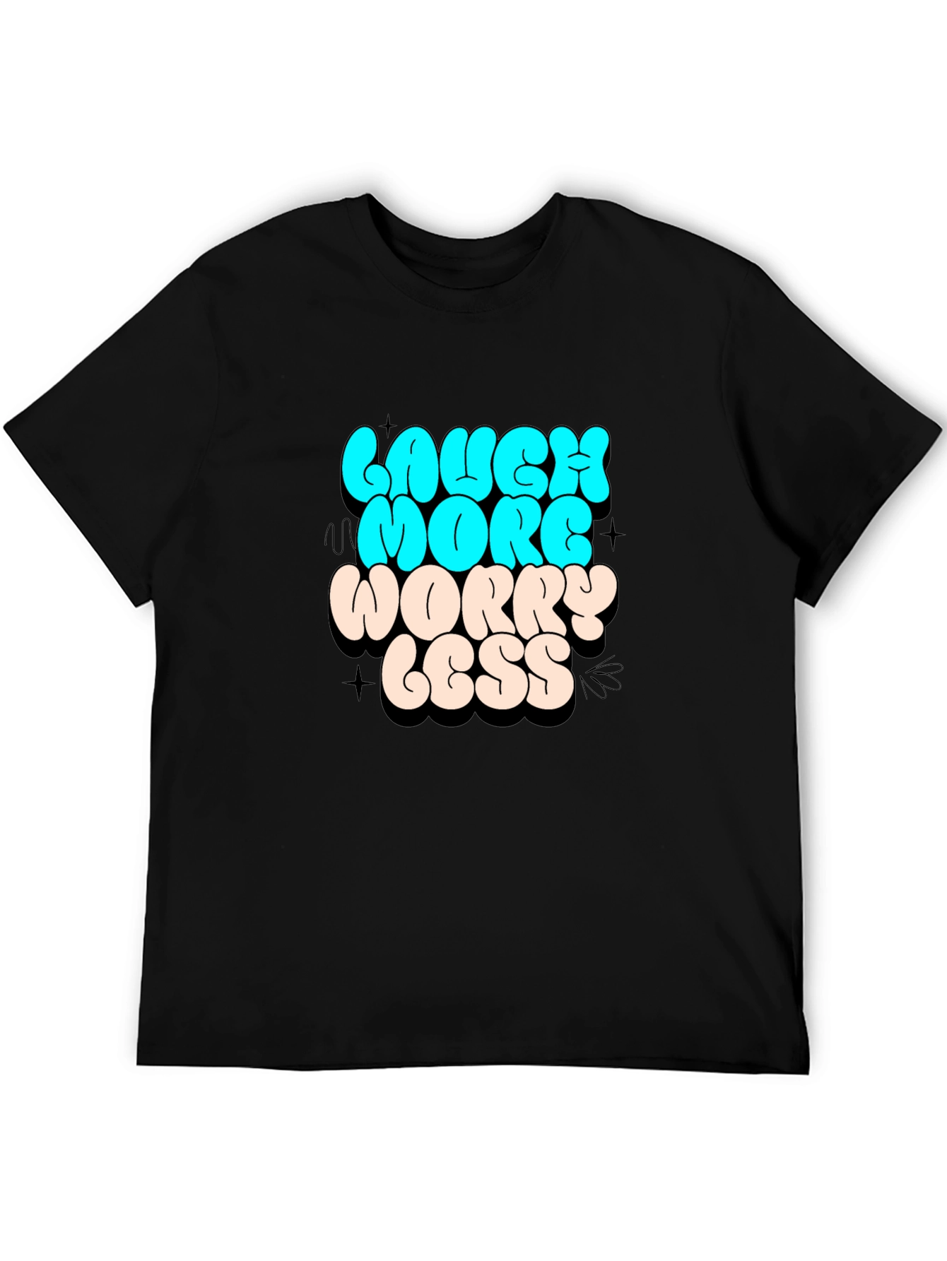 Laugh More Worry Less Graphic Black T-Shirt