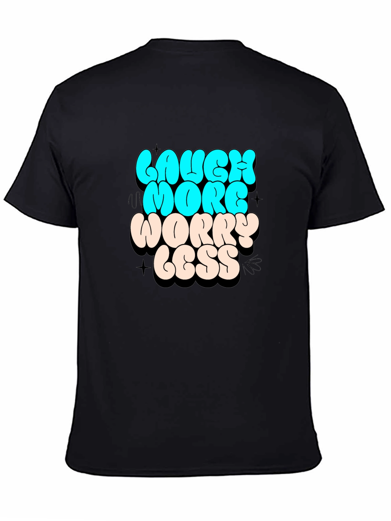 Laugh More Worry Less Graphic Black T-Shirt