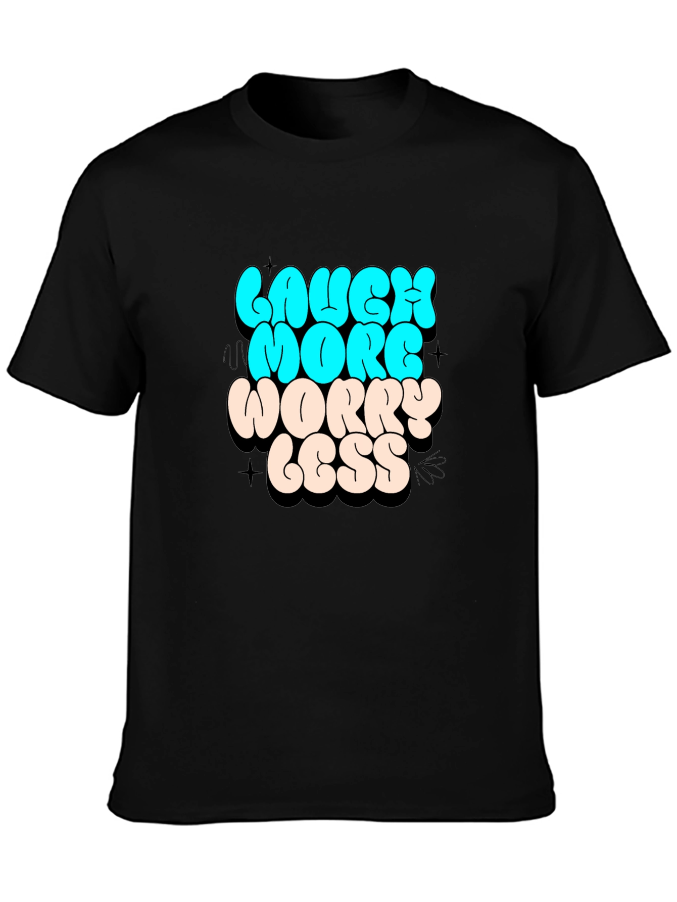 Laugh More Worry Less Graphic Black T-Shirt
