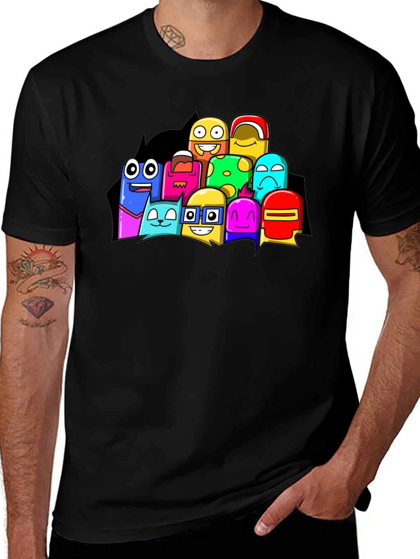 Fun Cartoon Character Black Graphic T-Shirt