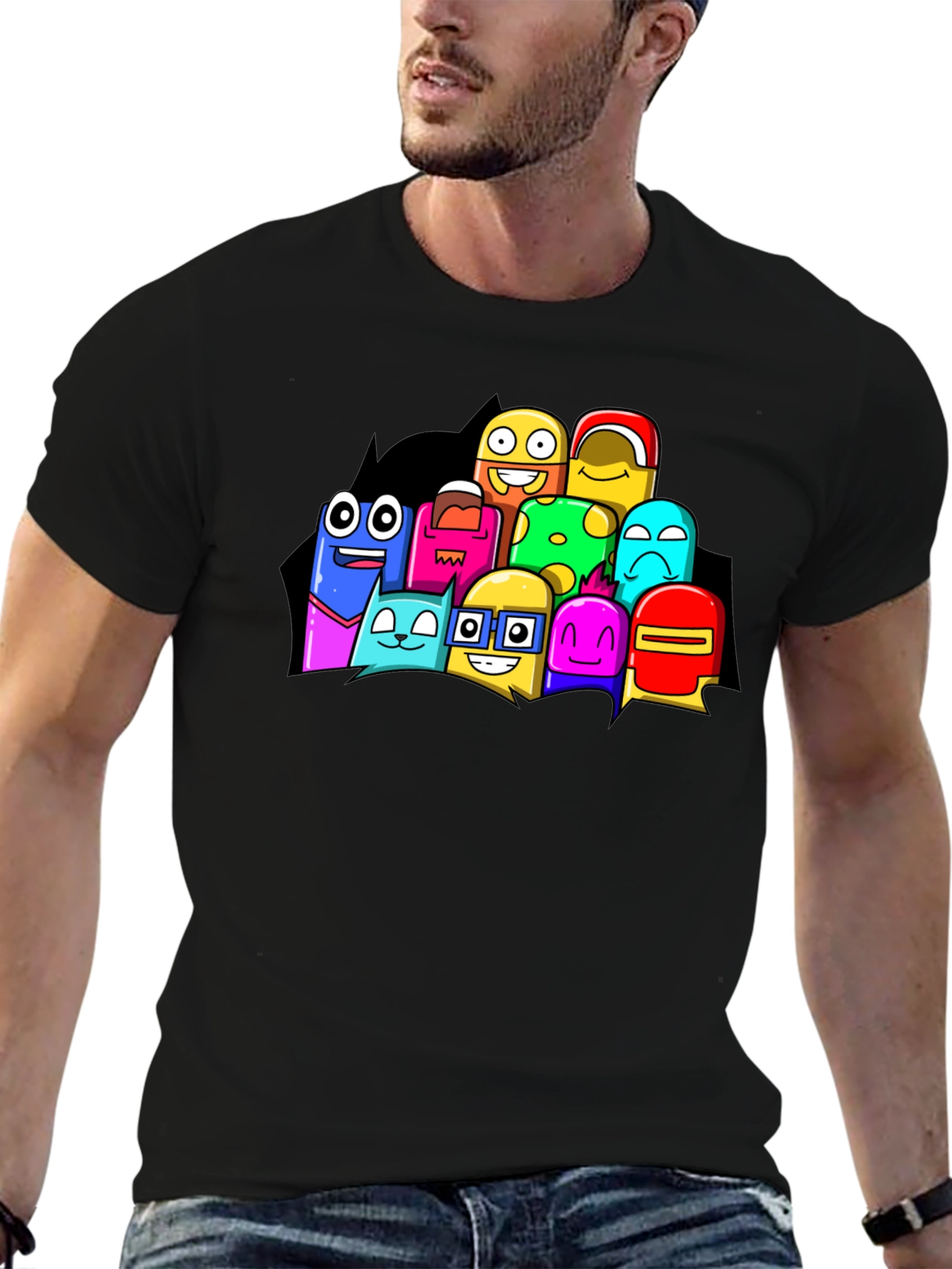 Fun Cartoon Character Black Graphic T-Shirt