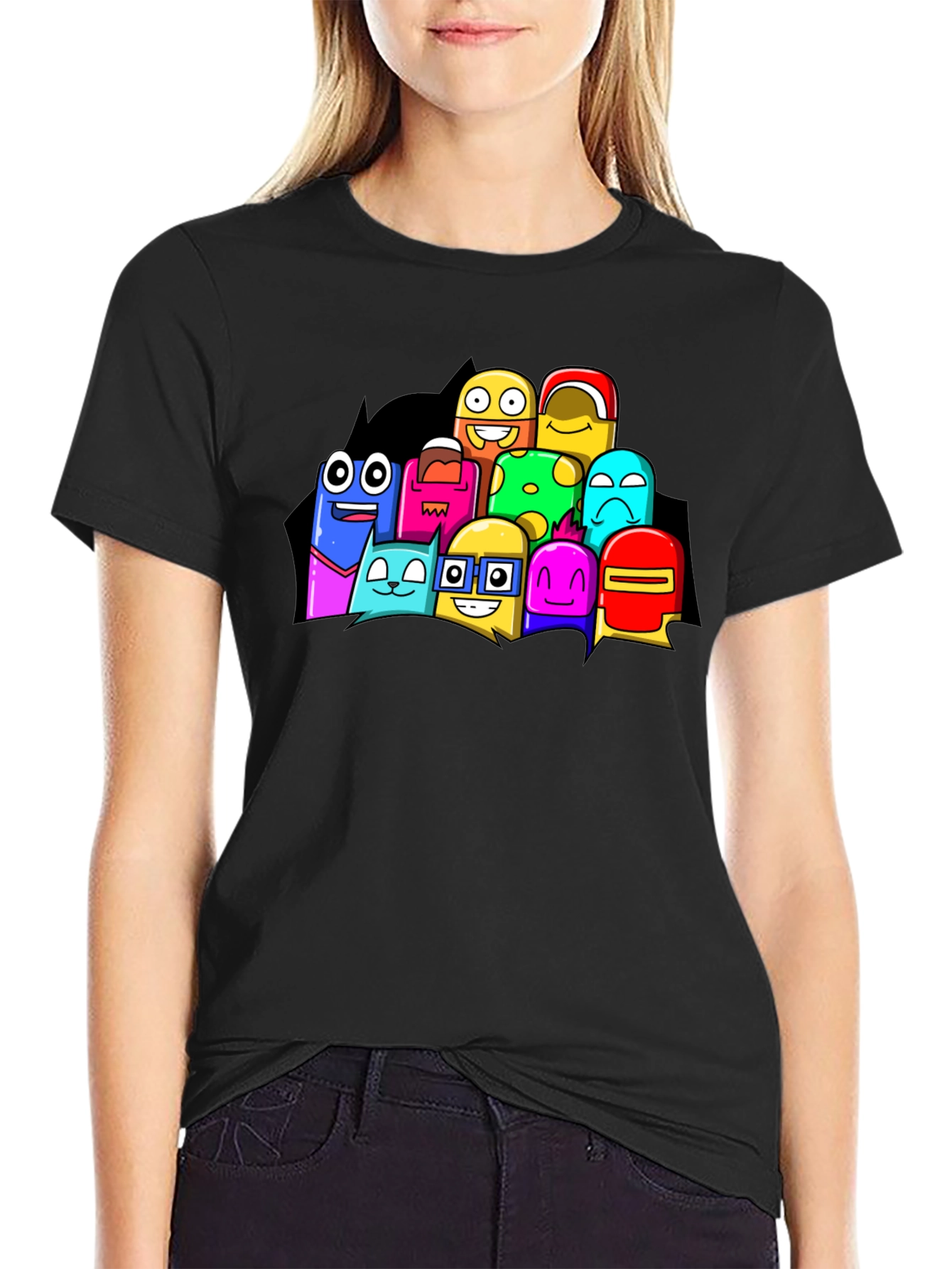Fun Cartoon Character Black Graphic T-Shirt