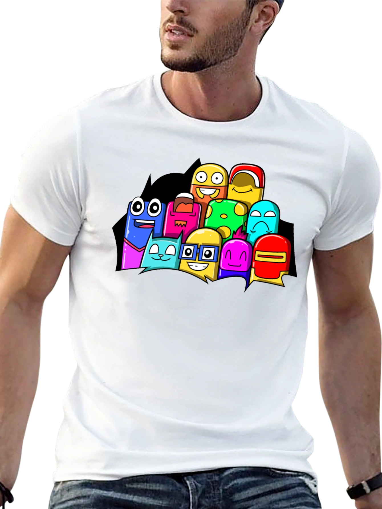 Fun Cartoon Character Black Graphic T-Shirt