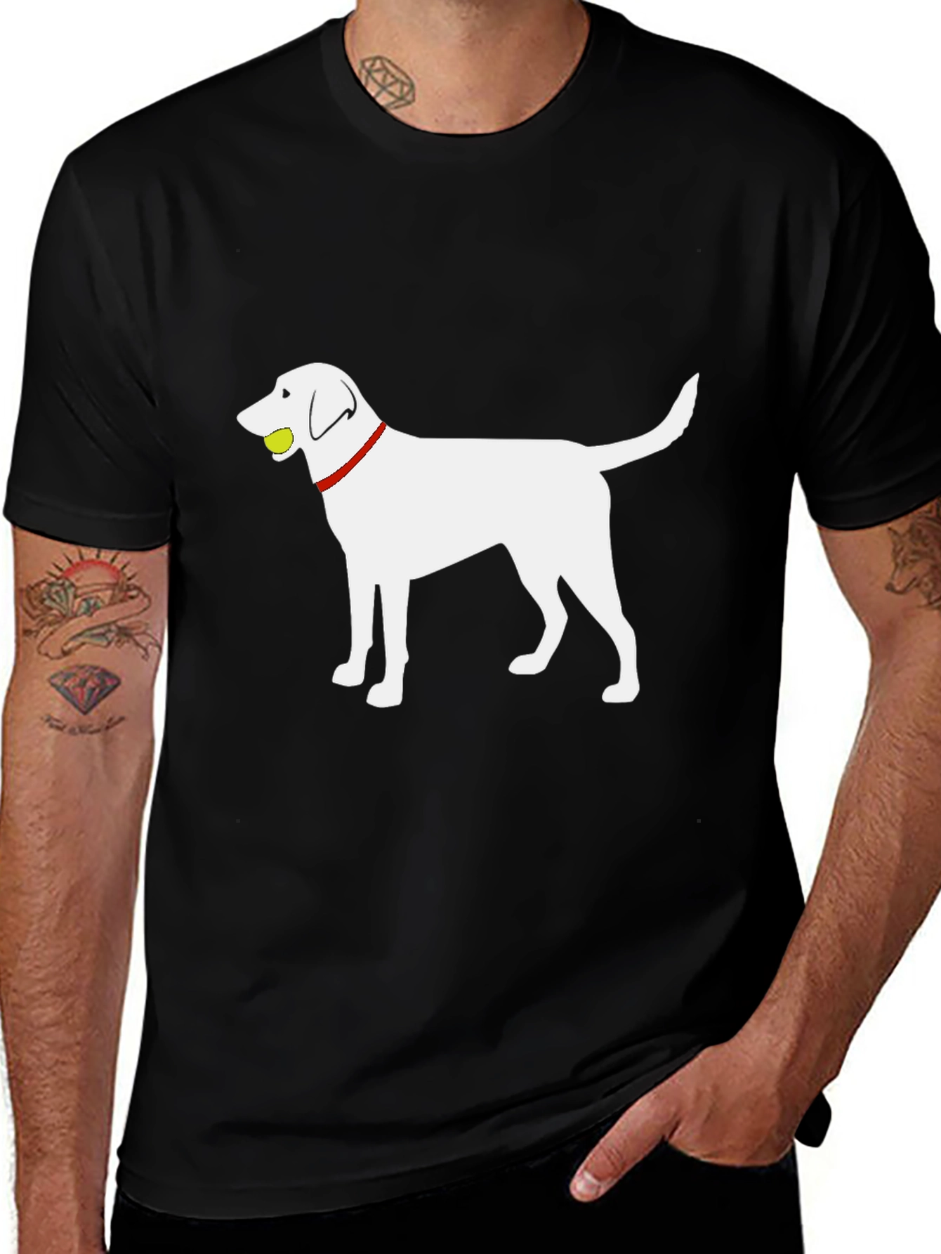 Dog with Ball Graphic Tee - Black Cotton Shirt