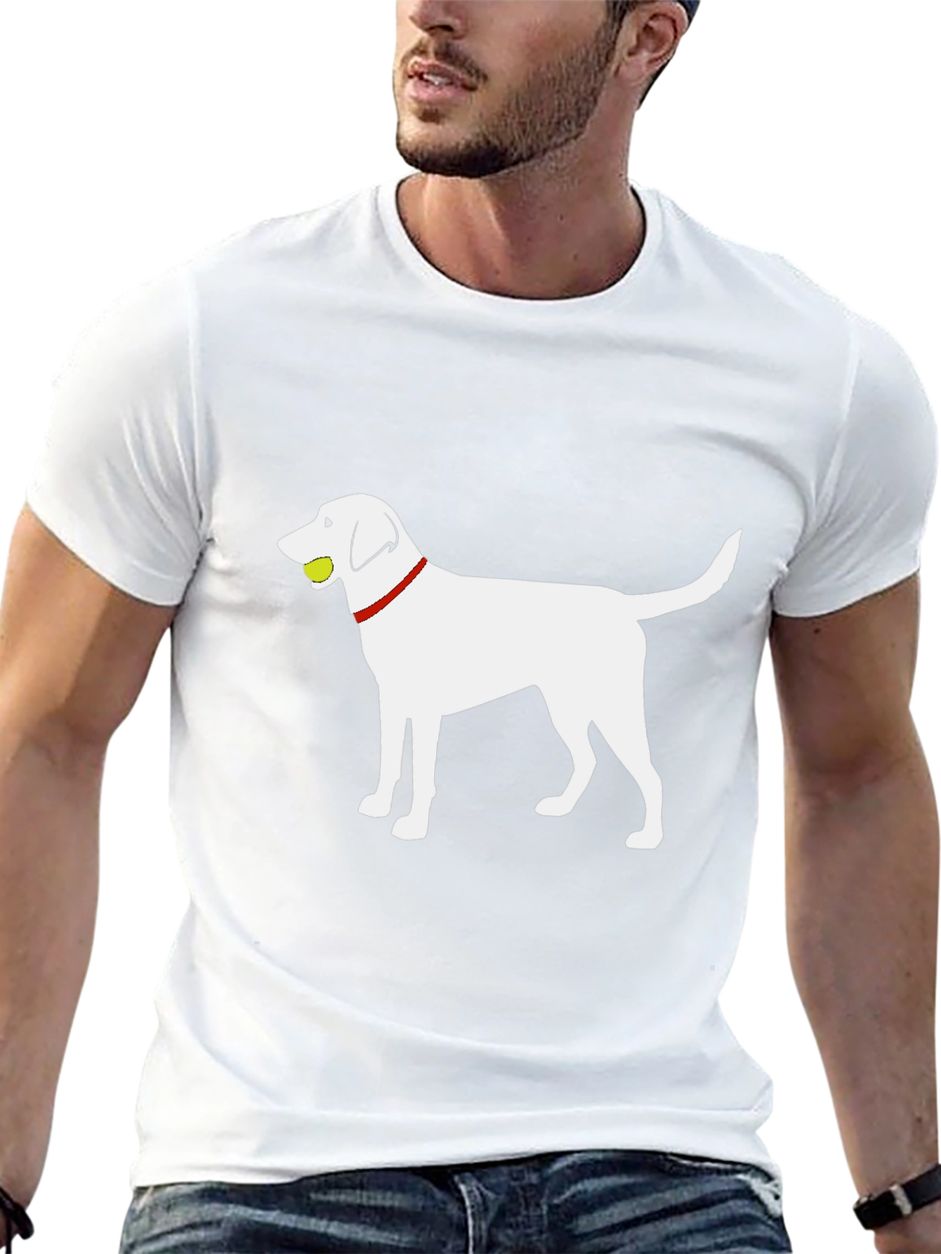 Dog with Ball Graphic Tee - Black Cotton Shirt