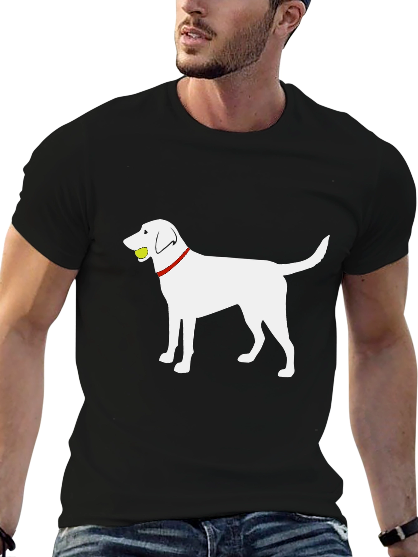 Dog with Ball Graphic Tee - Black Cotton Shirt